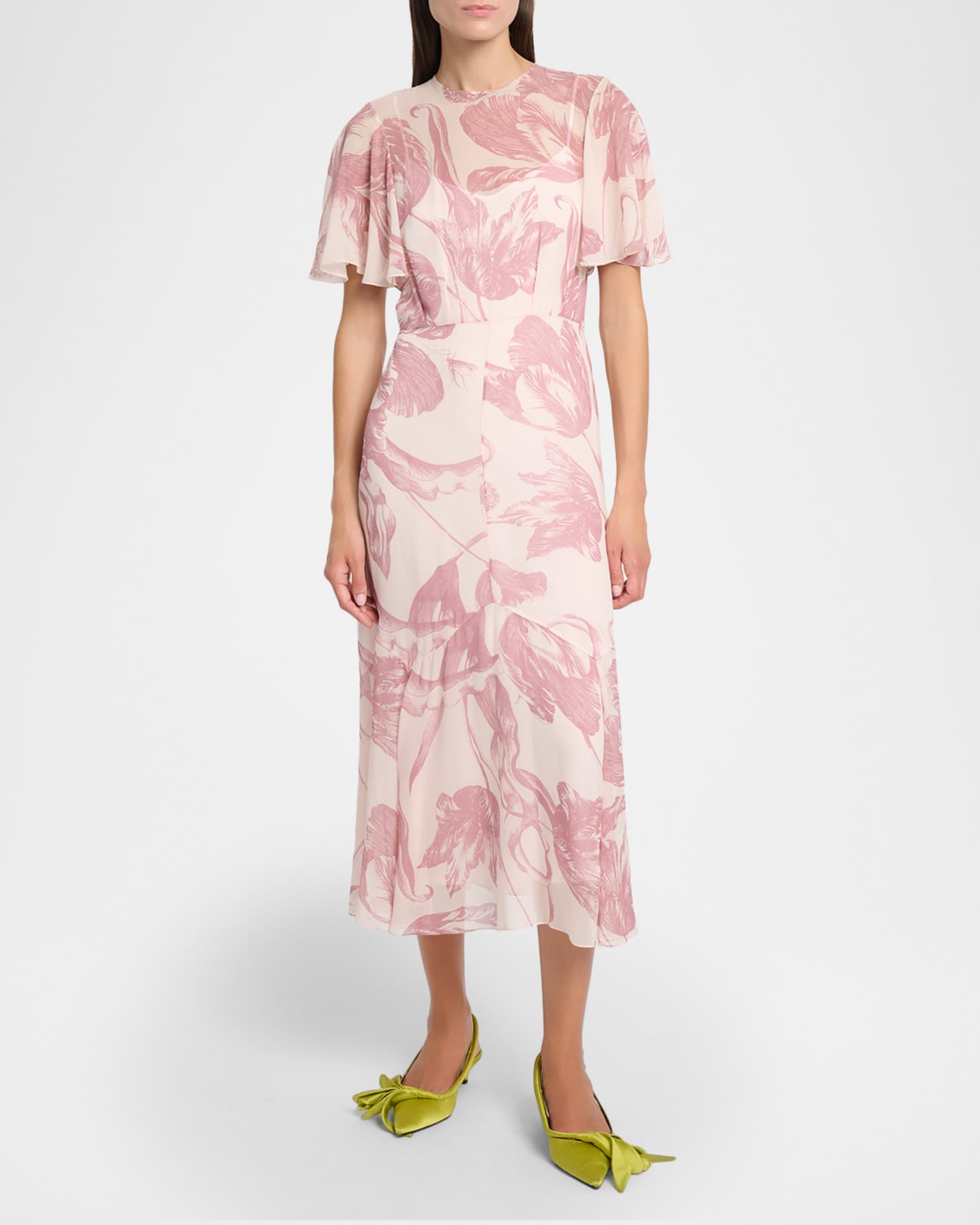 knee length dresses for ladies Floral Print Midi Shirt Dress