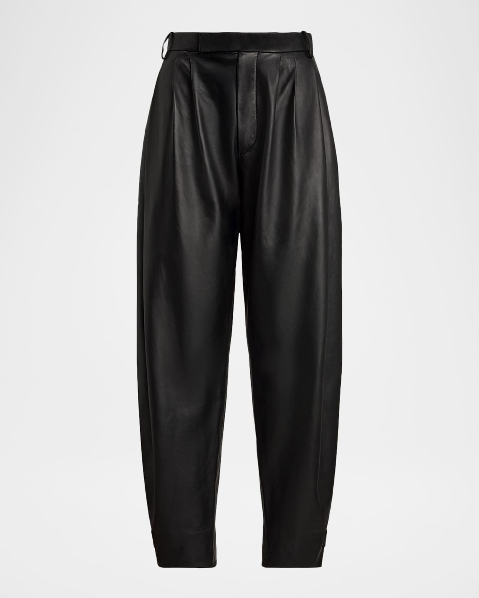 Ralph Lauren Collection Jeanne Pleated Leather Barrel Ankle Pants ...