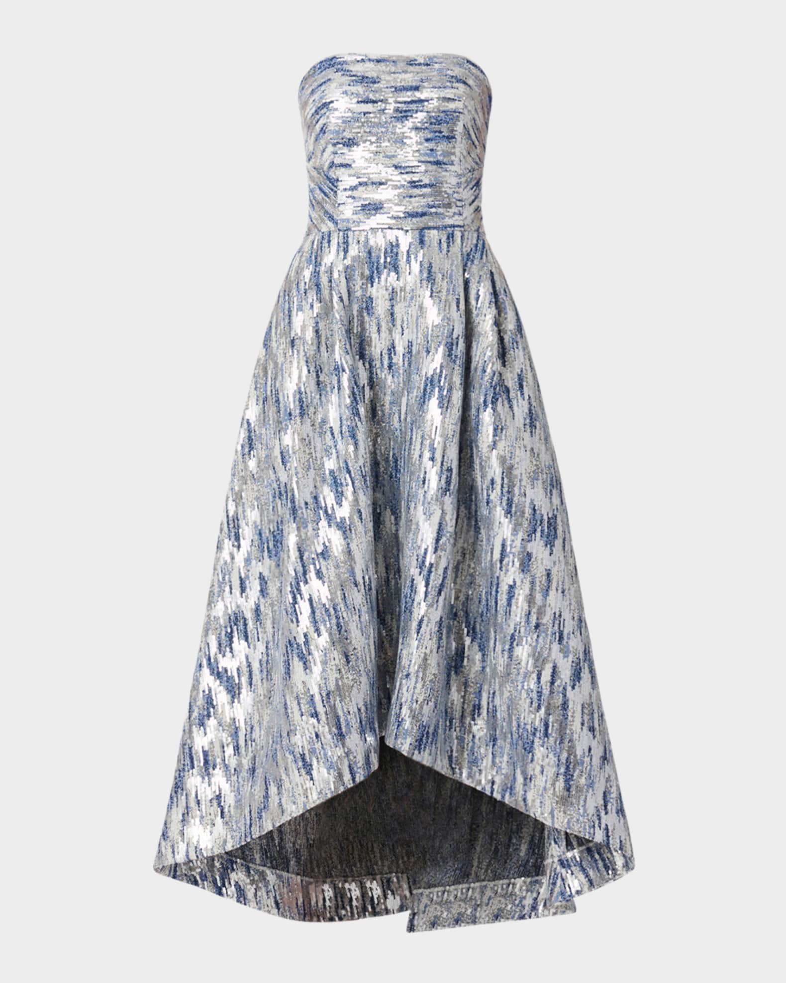 Shoshanna Dia Strapless Sequin Jacquard High-Low Gown | Neiman Marcus