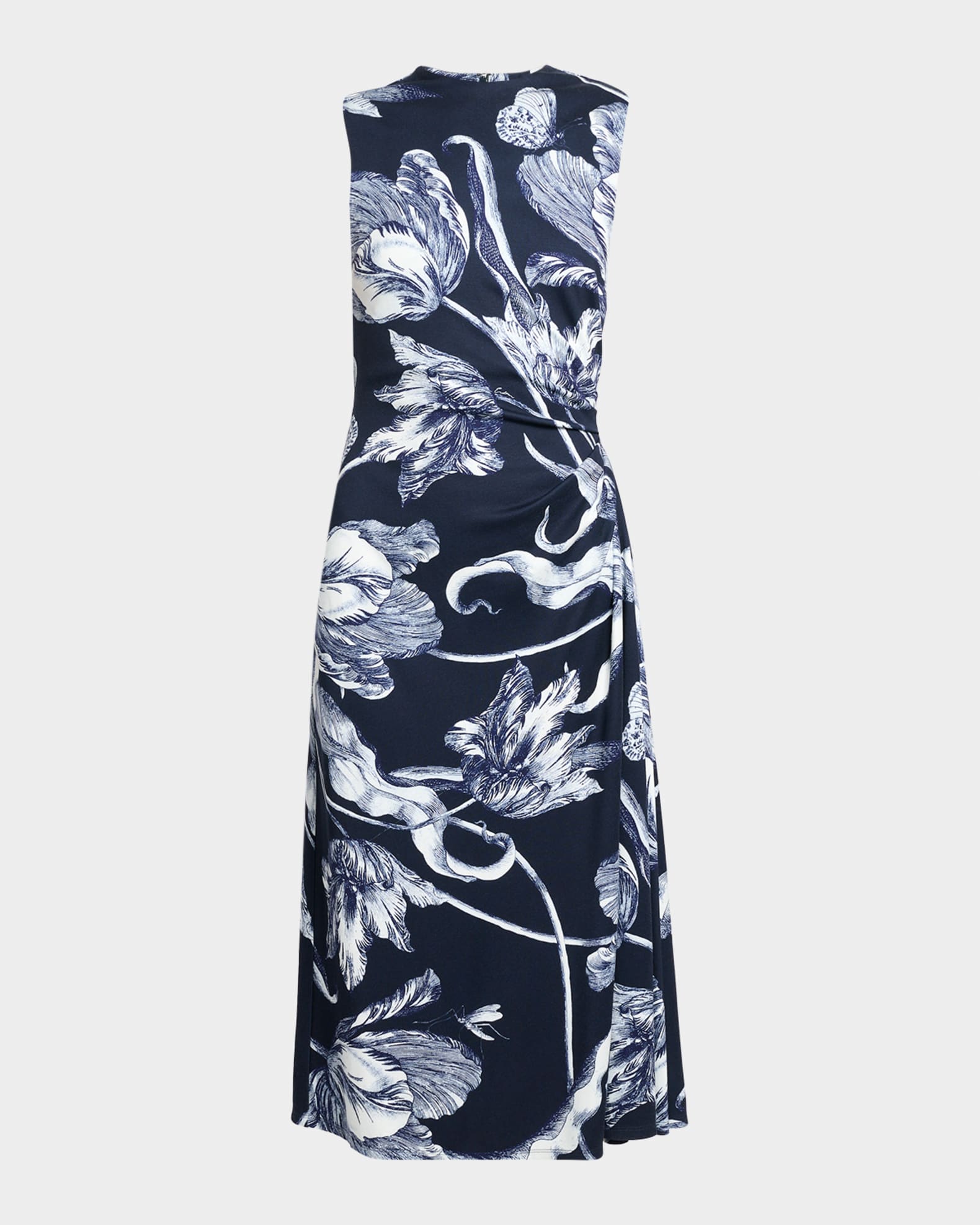 knee length dresses for ladies Rose Bouquet Sea Green Floral Print Linen Pencil Midi Dress main image 0