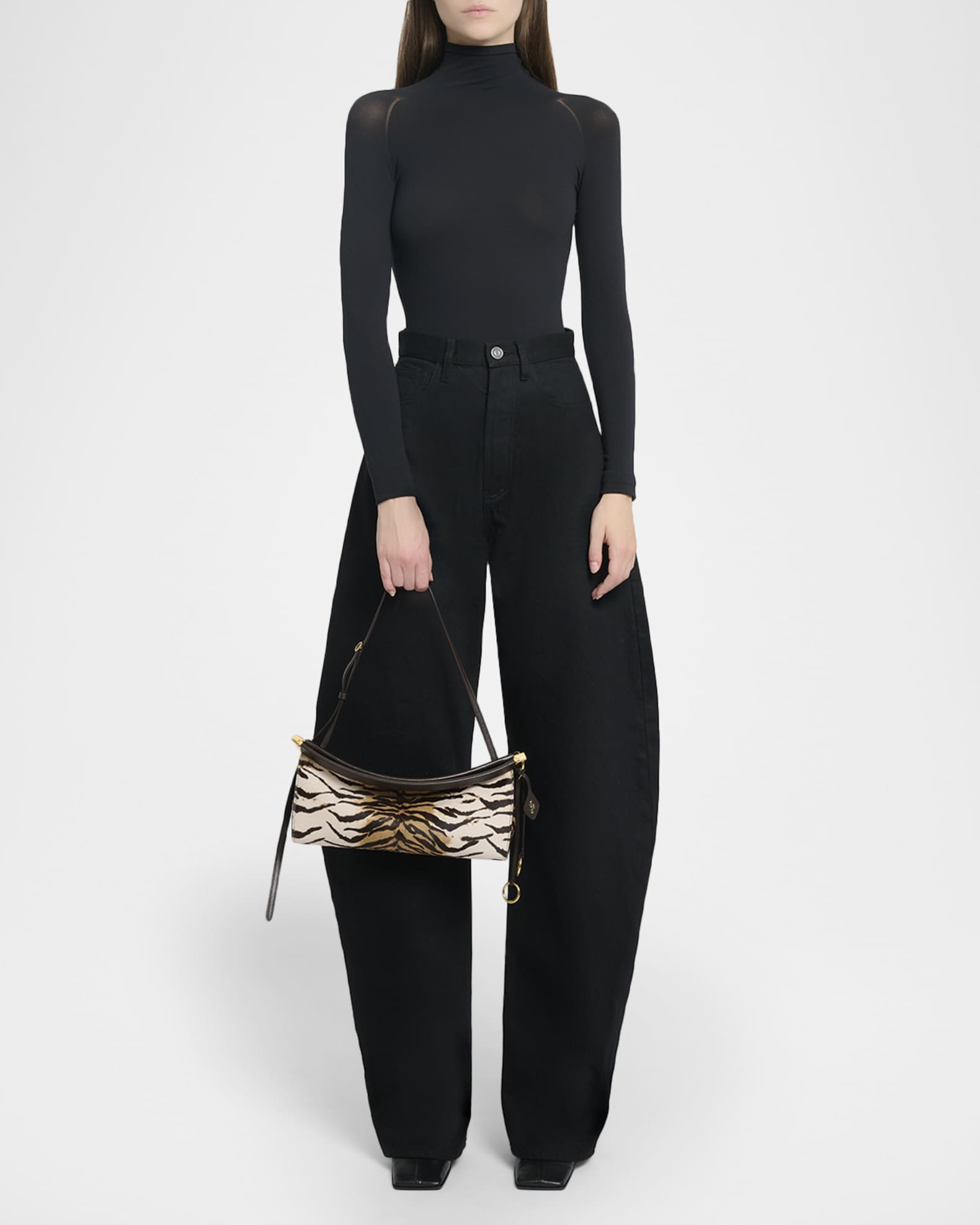 ALAIA Le Click Tiger-Print Calf Hair East-West Shoulder Bag
