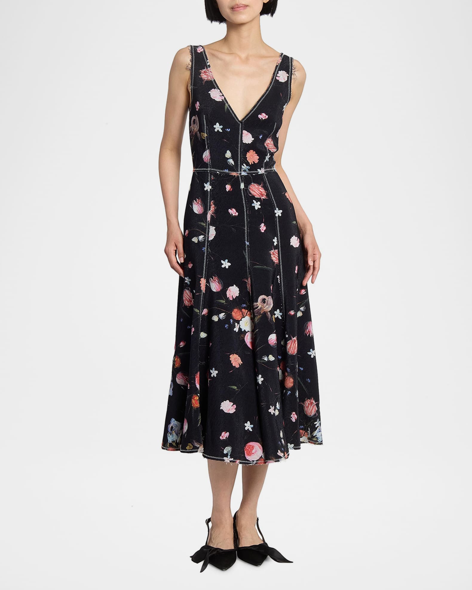 Erdem Deconstructed Floral-Print Sleeveless Midi Dress | Neiman Marcus