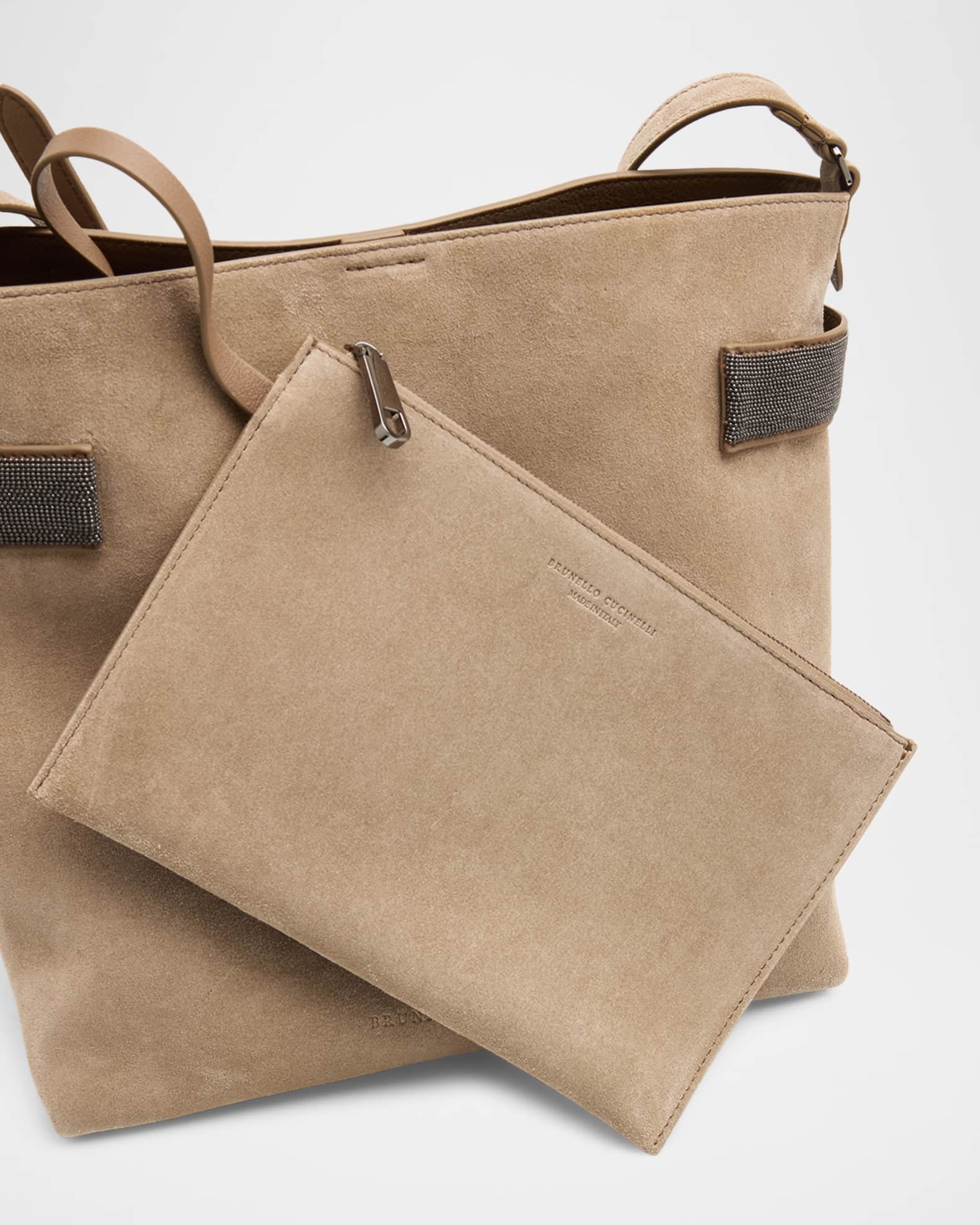 Brunello Cucinelli Monili-Trim Suede Crossbody Bag | Neiman Marcus