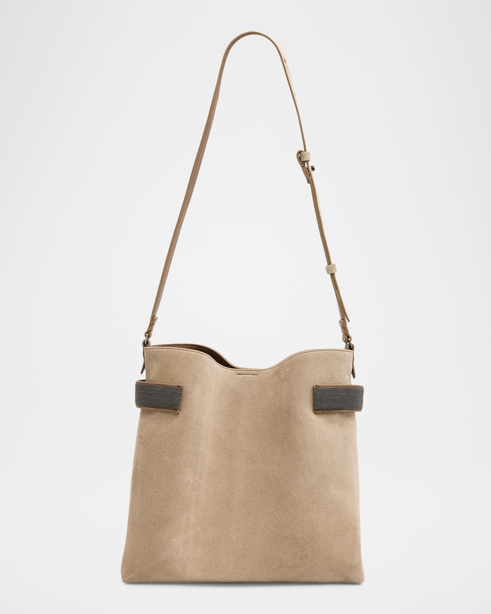 Brunello Cucinelli Monili-Trim Suede Crossbody Bag | Neiman Marcus