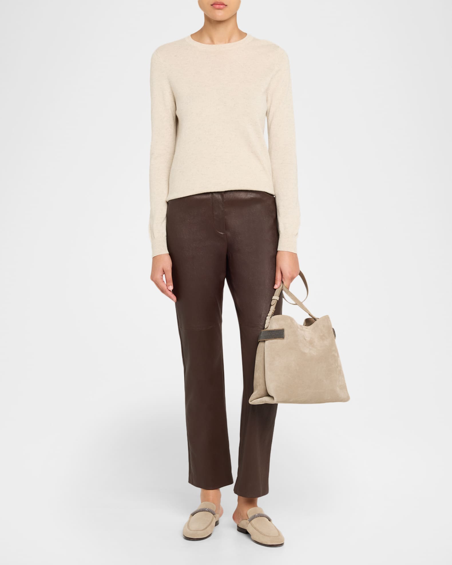 Brunello Cucinelli Monili-Trim Suede Crossbody Bag | Neiman Marcus