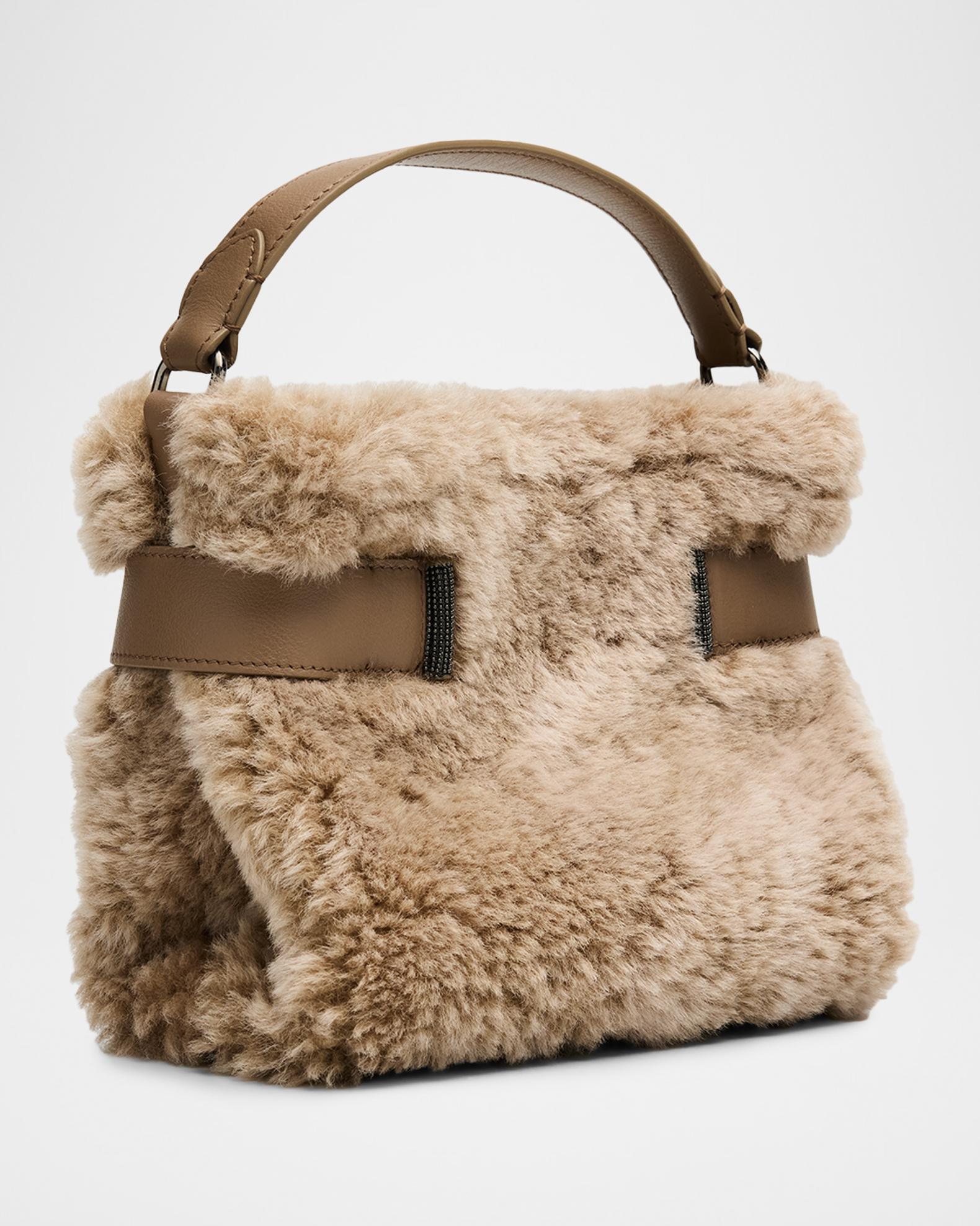 Brunello Cucinelli Essence Small Shearling Top-Handle Bag | Neiman