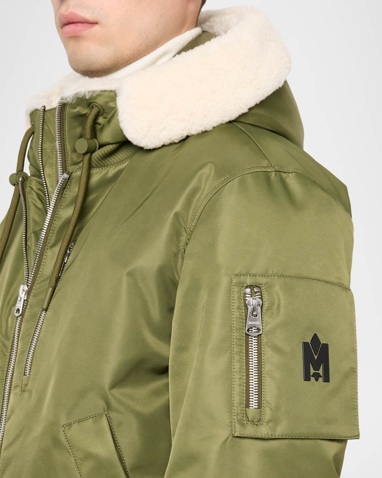 Mackage Men's August Bomber Jacket with Shearling-Trimmed Hood
