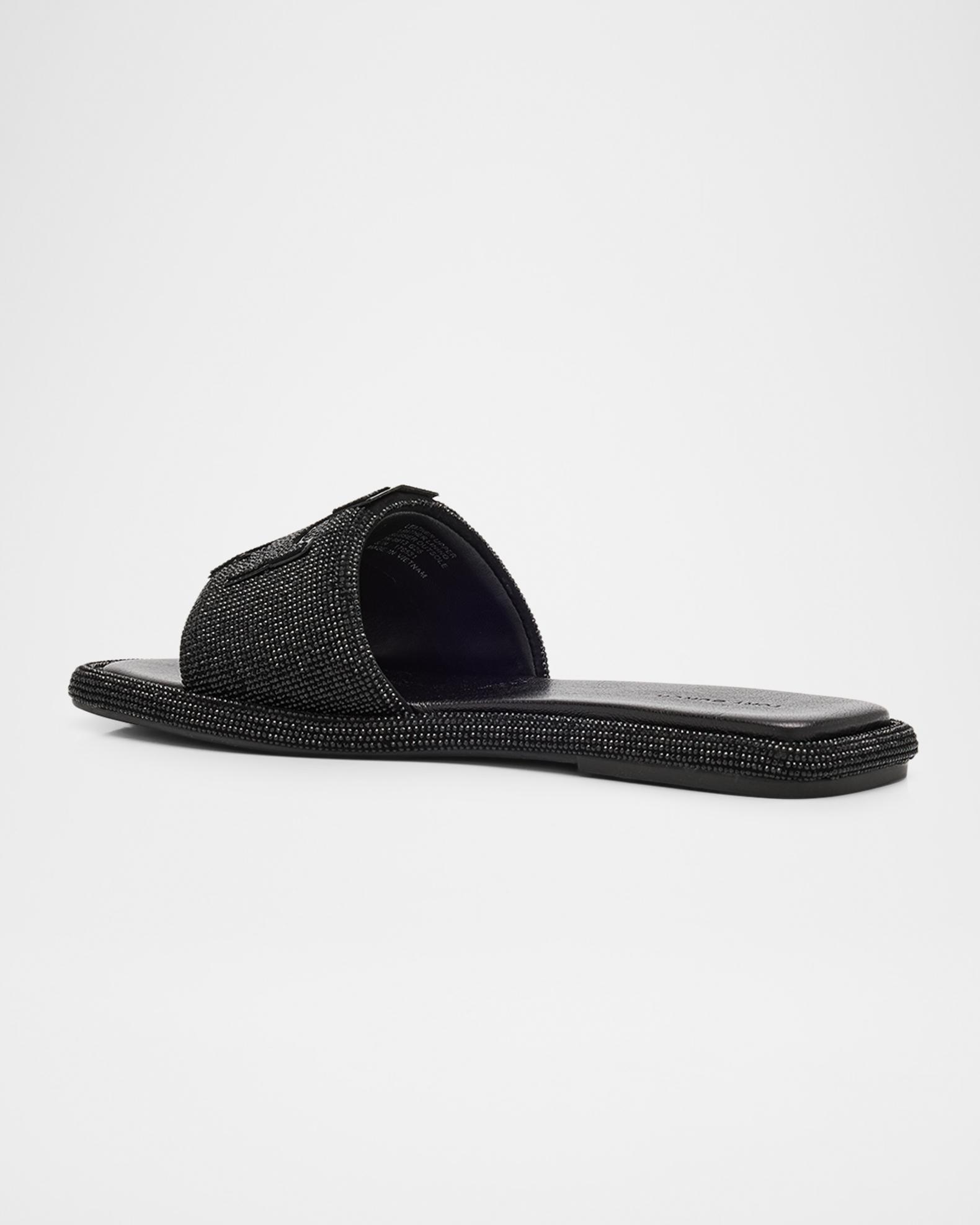 Tory Burch Double T Pave Leather Slide Sandals | Neiman Marcus
