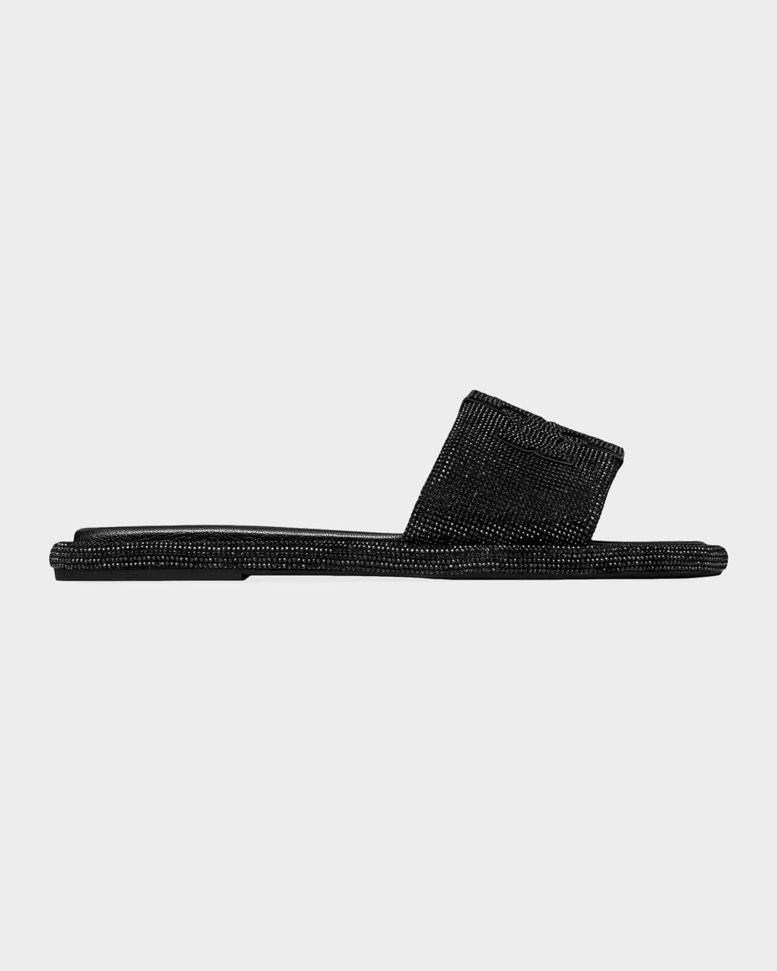 Tory Burch Double T Pave Leather Slide Sandals | Neiman Marcus