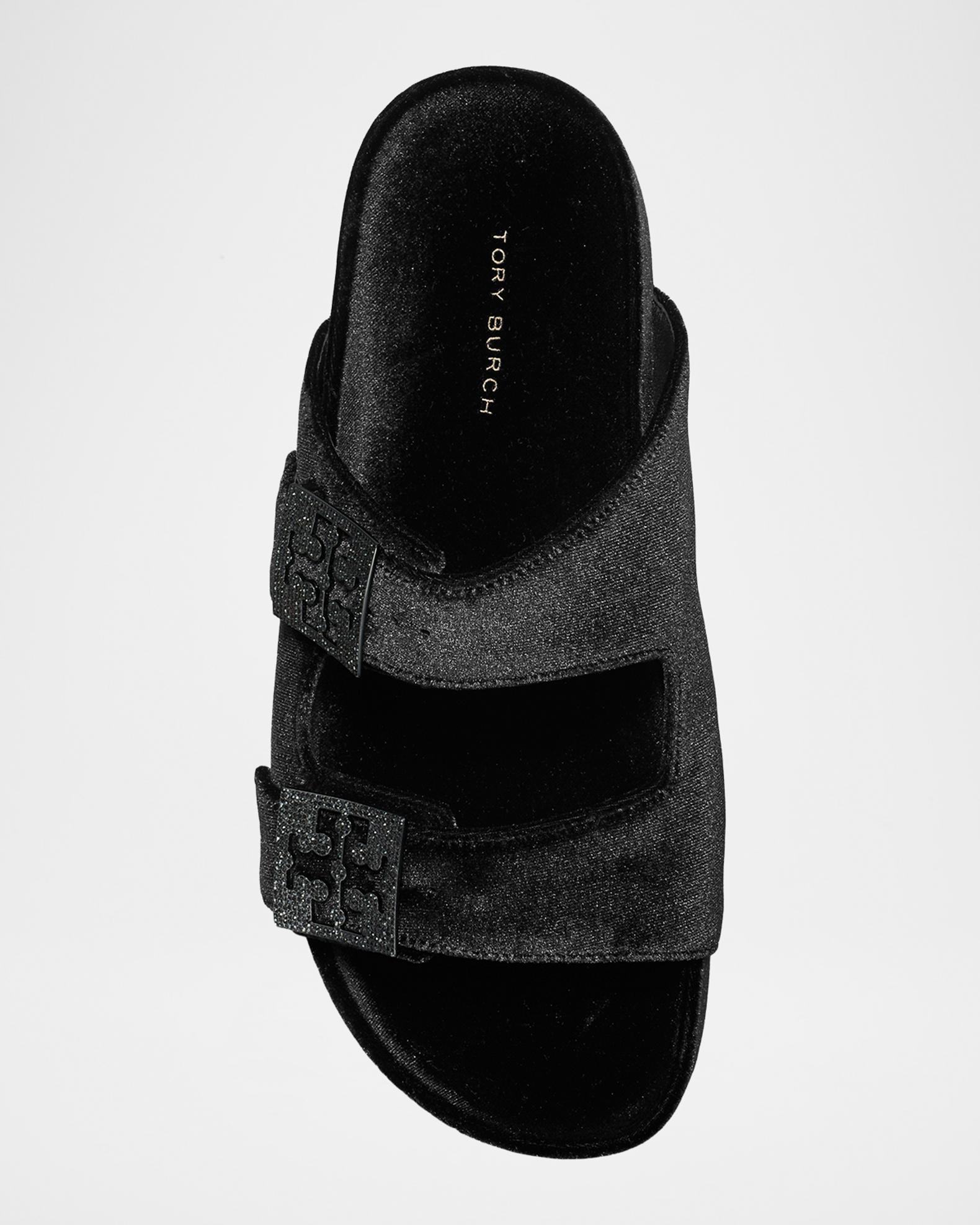 Tory Burch Black Suede Double-Strap Slide Sandals Tory Burch Double T Sport Slide Perfect Black Womens Nappa  main image 4