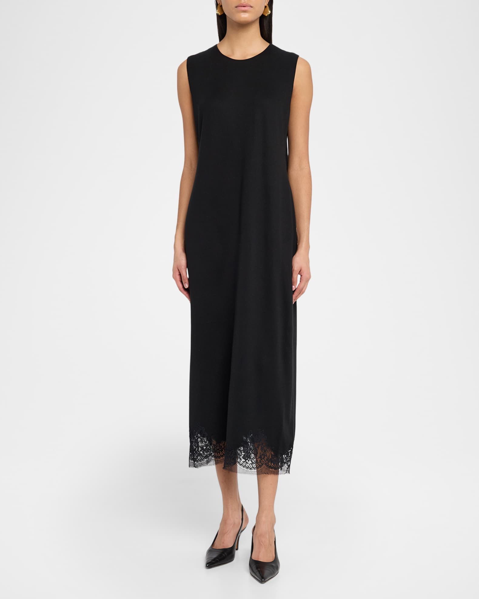 The Row Million Lace-Trim Sleeveless Midi Dress, Black, Women's, M, Cocktail & Party Wedding Guest Dresses Sleeveless Dresses