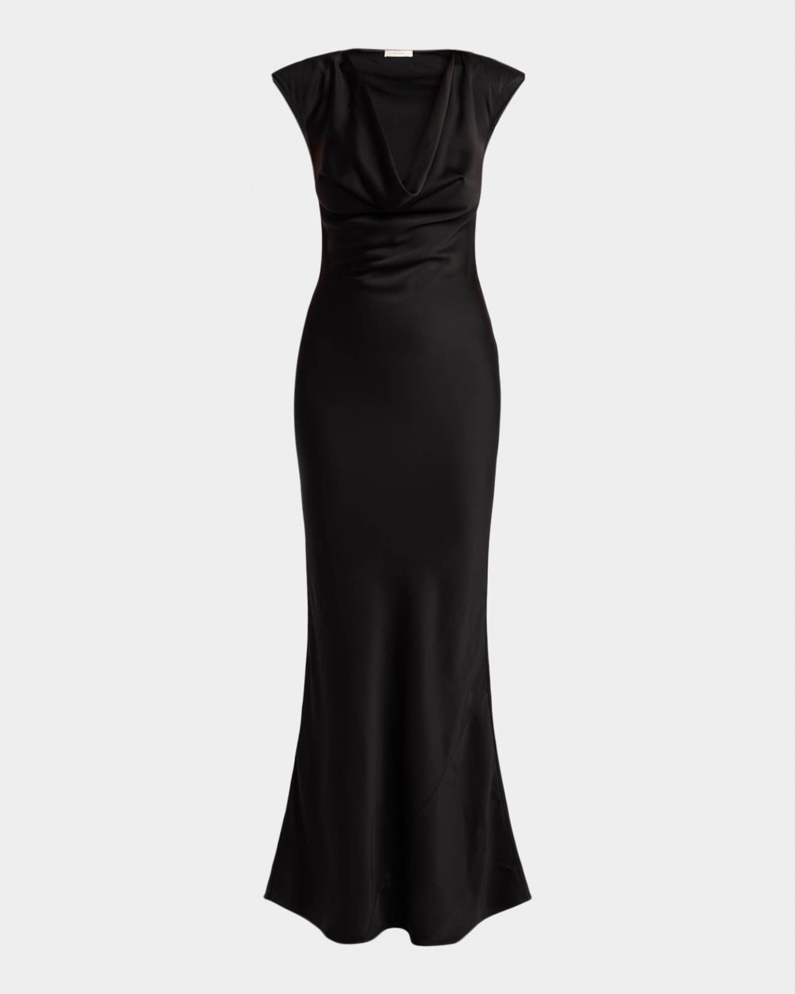 THE ROW Tefra Cowl-Neck Satin Strong-Shoulder Maxi Dress | Neiman