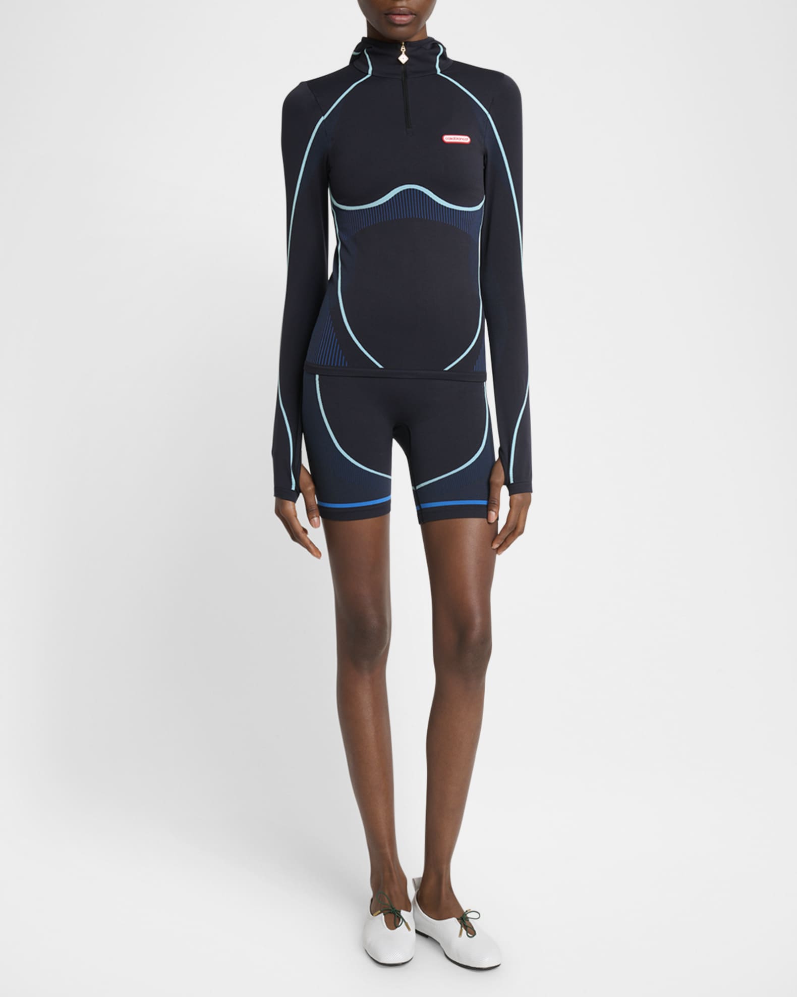 CASABLANCA Seamless Quarter-Zip Hooded Shirt | Neiman Marcus