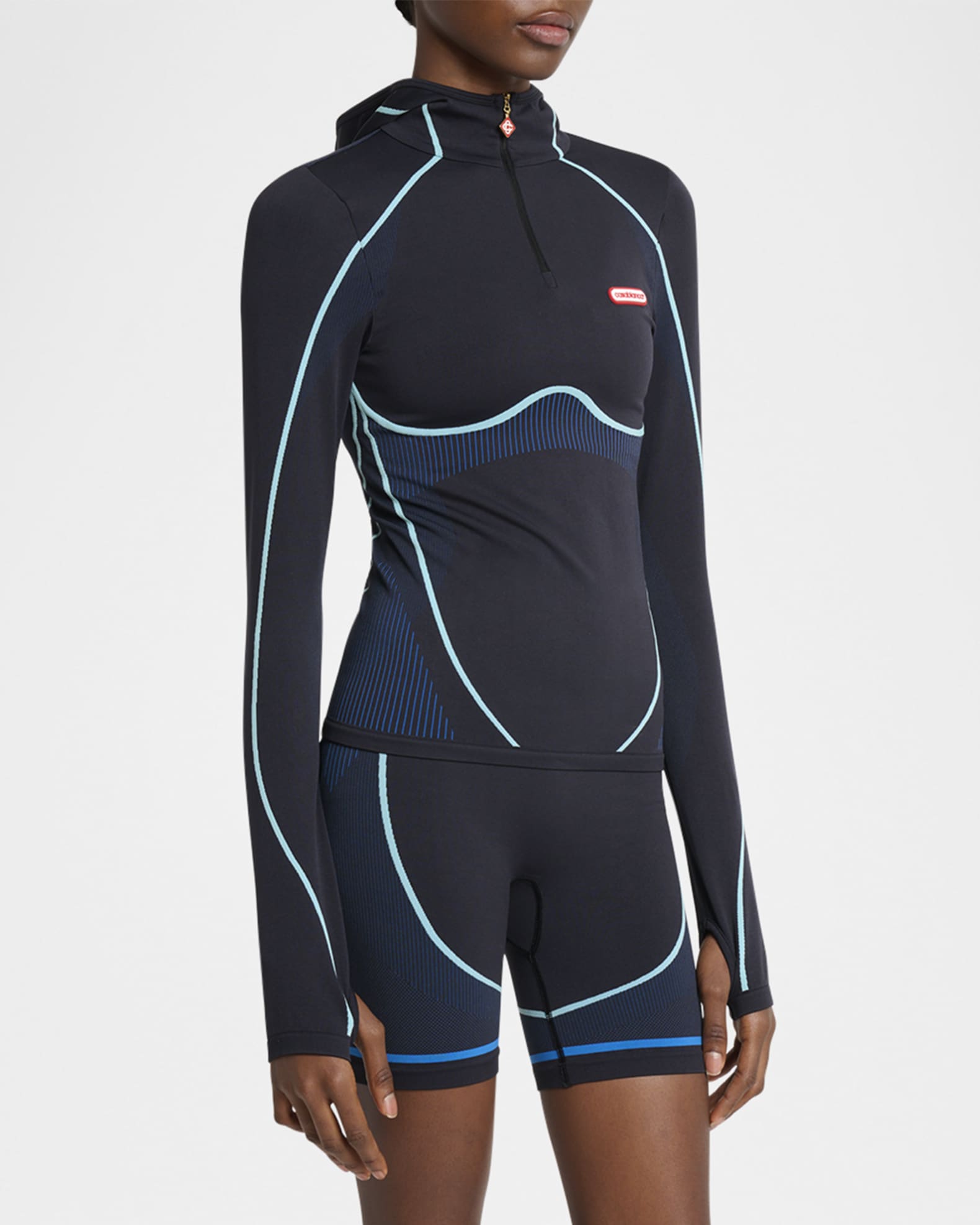 CASABLANCA Seamless Quarter-Zip Hooded Shirt | Neiman Marcus