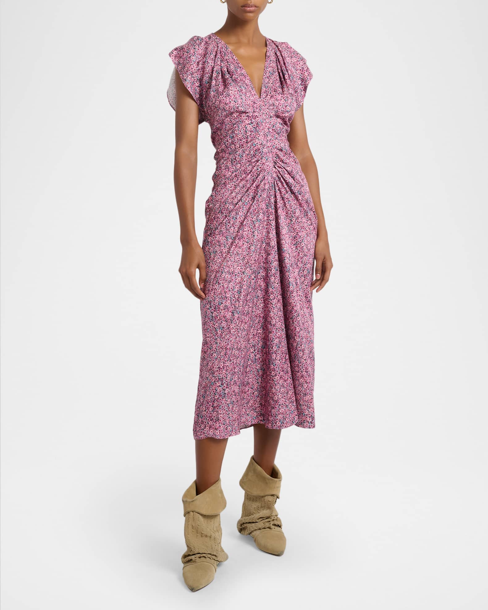 knee length dresses for ladies Elyse Satin Floral Midi Dress
