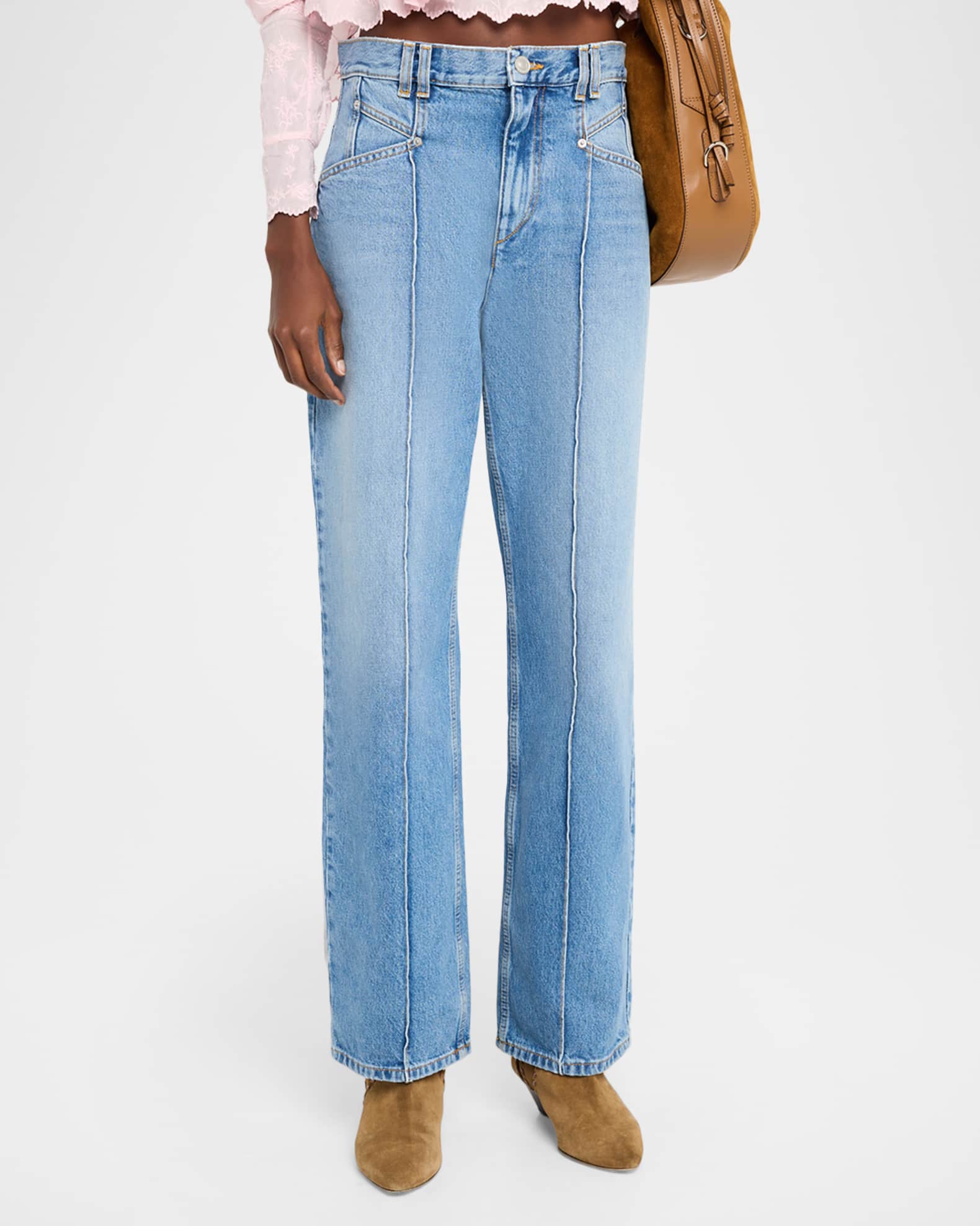 Isabel Marant Drolane Pintuck Straight-Leg Jeans | Neiman Marcus display picture 1