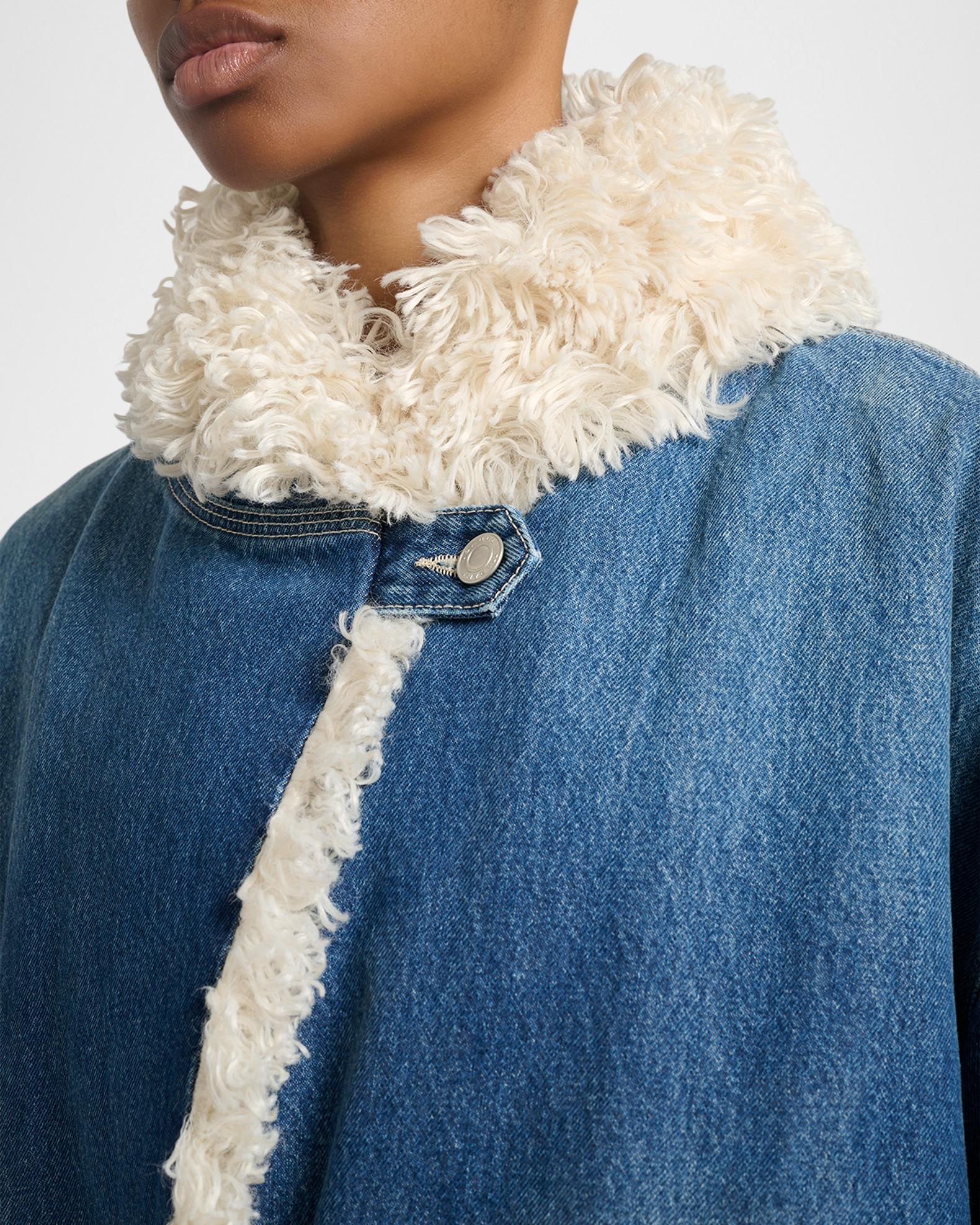 Isabel Marant Charone Short Denim Jacket with Faux Fur Trim 