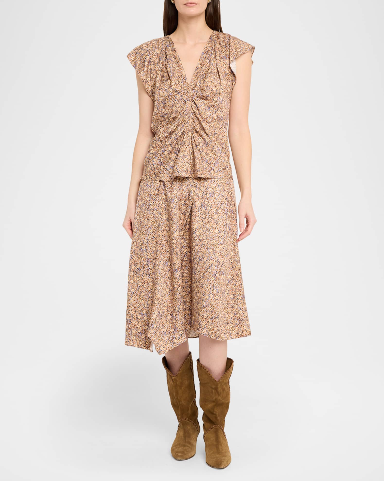 Isabel Marant Lonea Draped Floral Silk Jacquard Top | Neiman Marcus