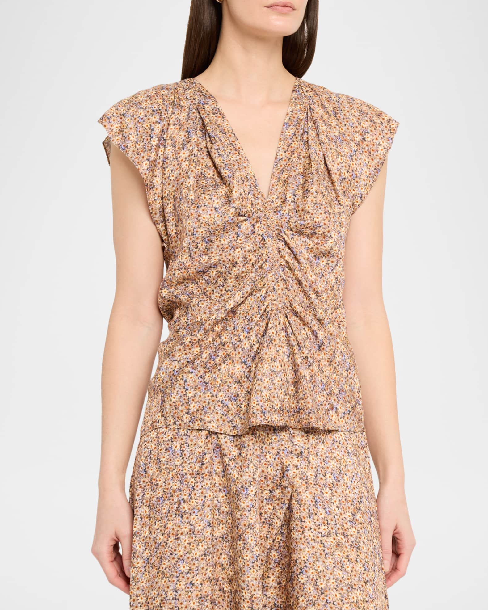 Isabel Marant Lonea Draped Floral Silk Jacquard Top | Neiman Marcus
