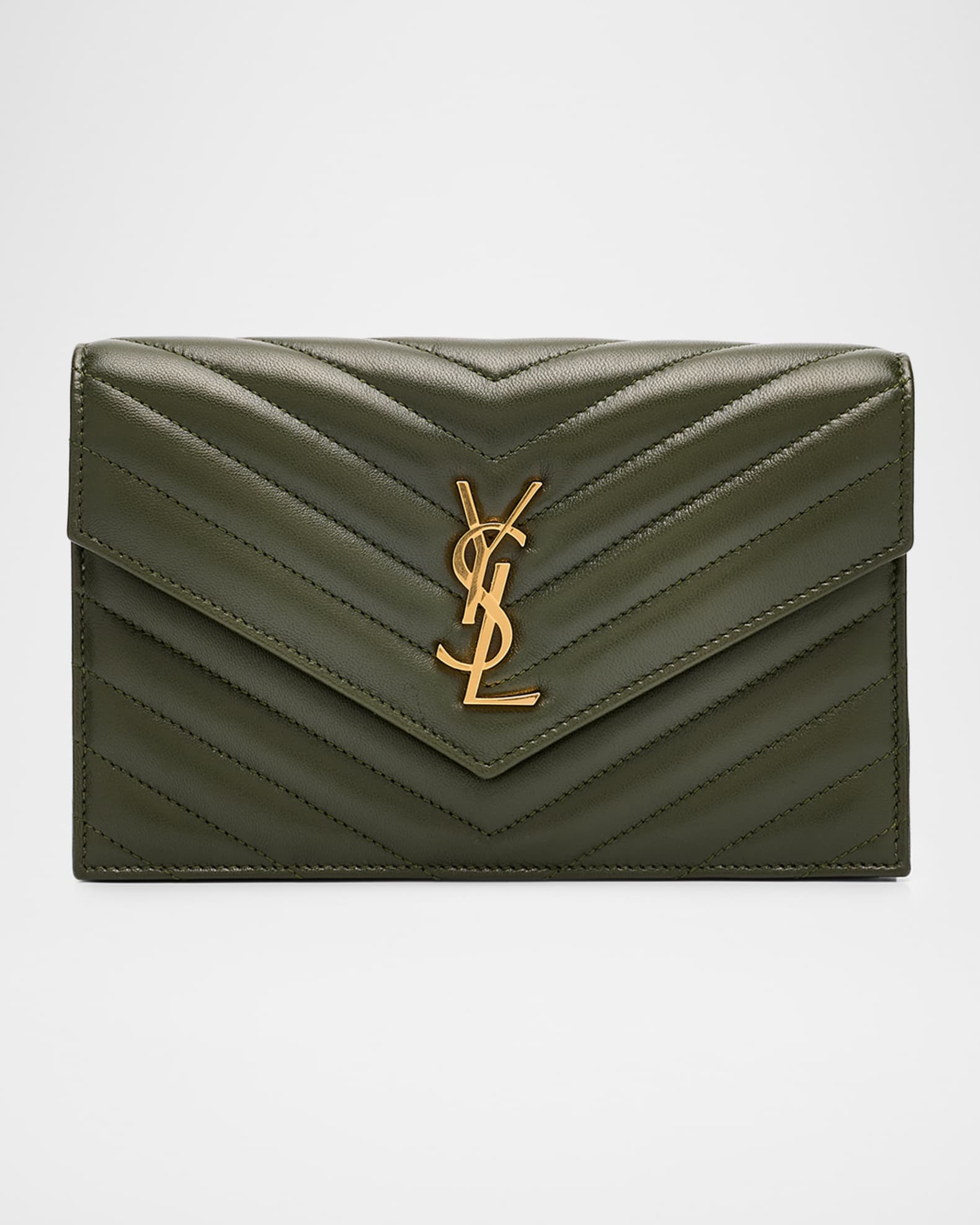 Saint Laurent Small YSL Wallet on Chain in Grain Leather Neiman