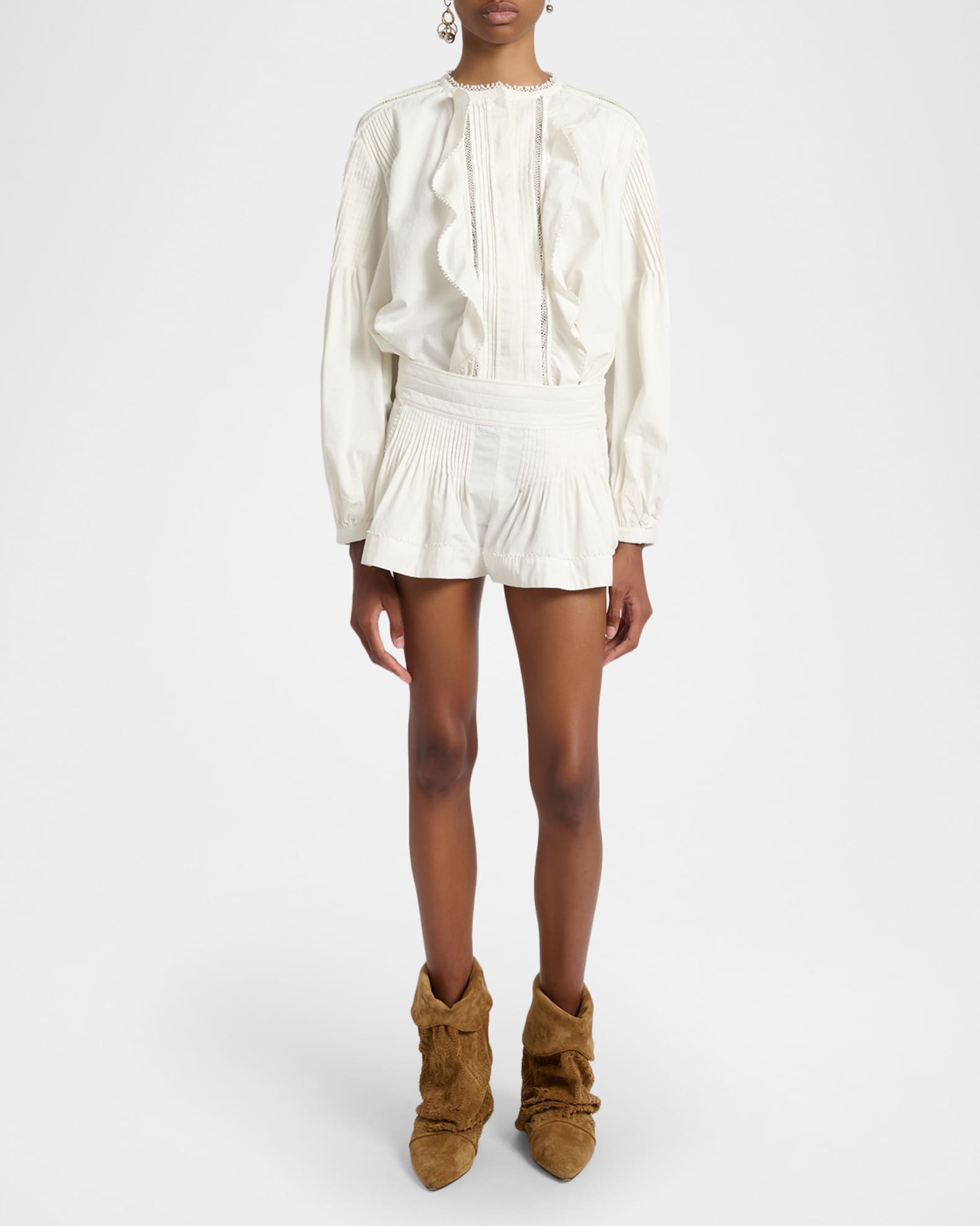 ISABEL MARANT リネン フリル ラダーレース ブラウス Isabel Marant Cubraly Lace-Trim Ruffled Cotton Top | Neiman Marcus