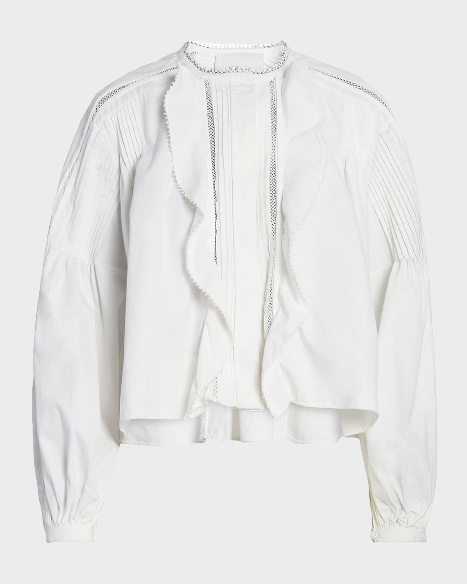 ISABEL MARANT リネン フリル ラダーレース ブラウス Isabel Marant Cubraly Lace-Trim Ruffled Cotton Top | Neiman Marcus