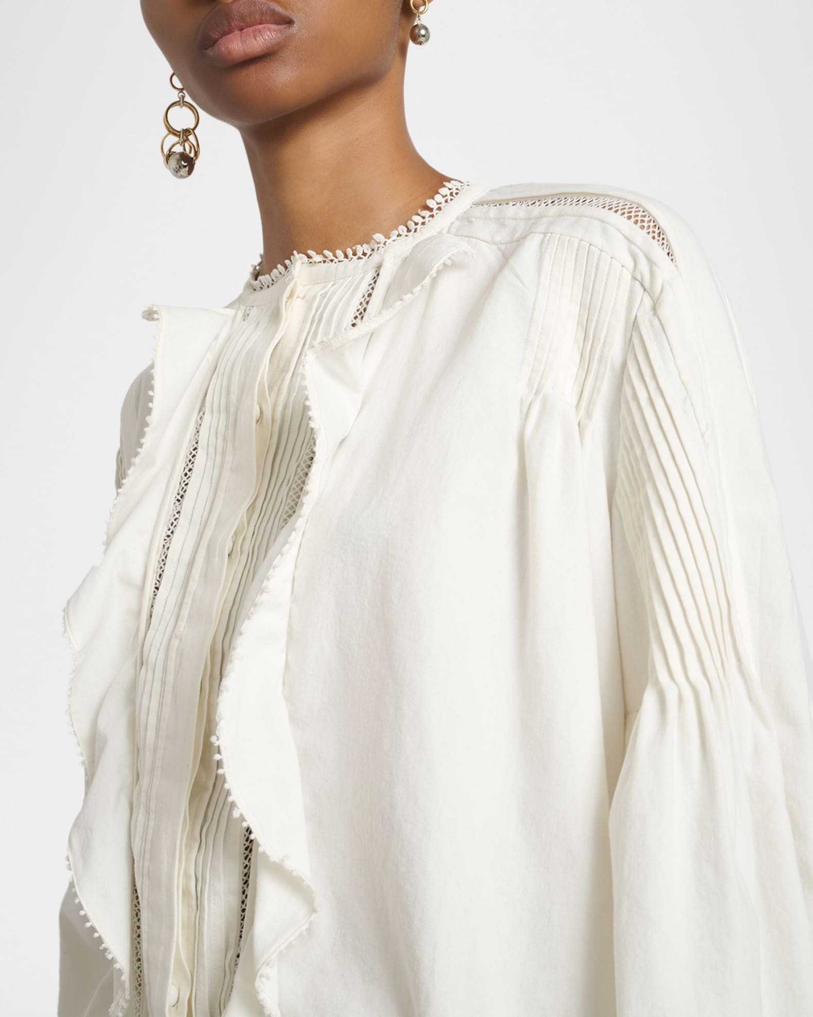 ISABEL MARANT リネン フリル ラダーレース ブラウス Isabel Marant Cubraly Lace-Trim Ruffled Cotton Top | Neiman Marcus