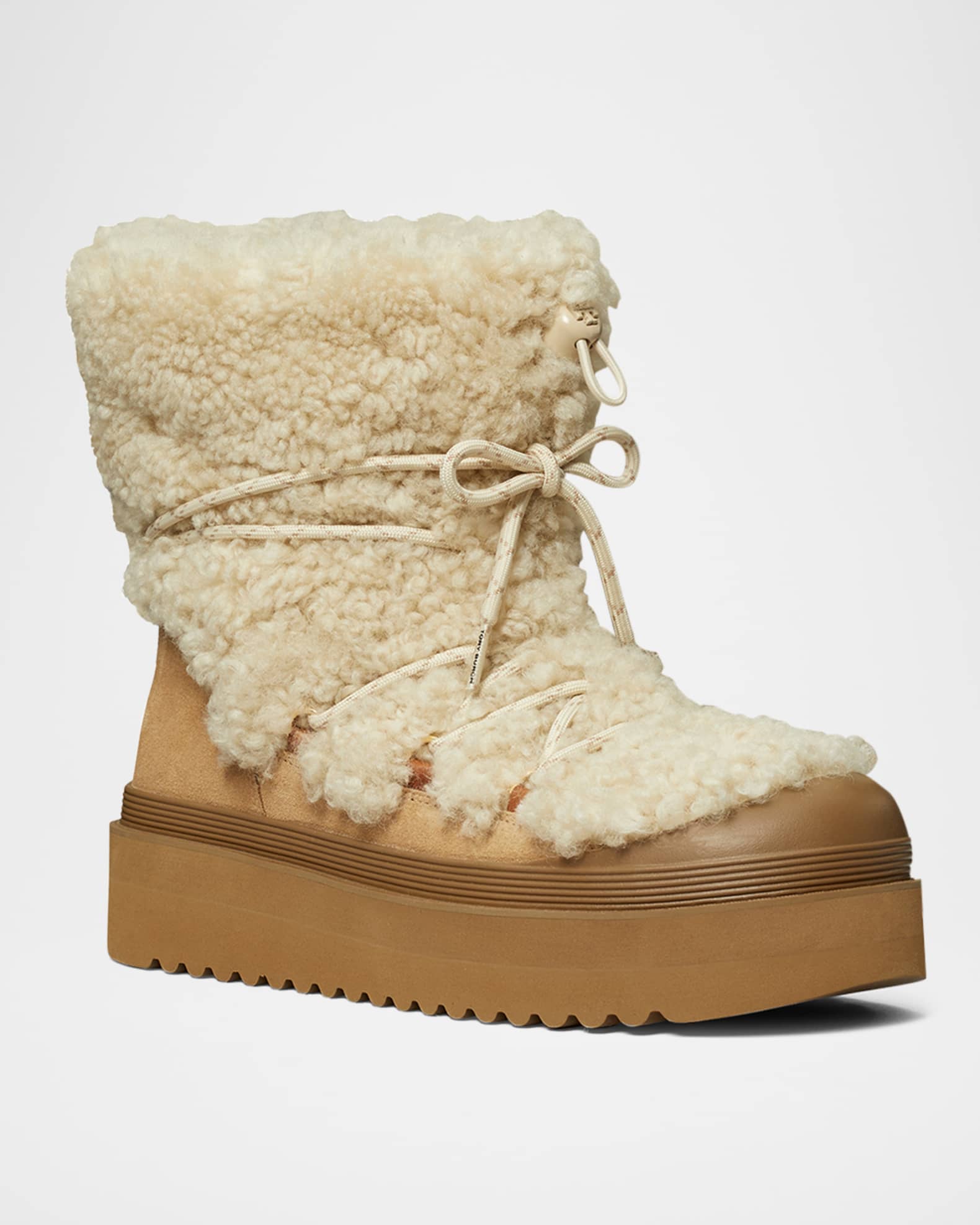 Tory Burch Mellow Shearling Lace-Up Ankle Boots | Neiman Marcus