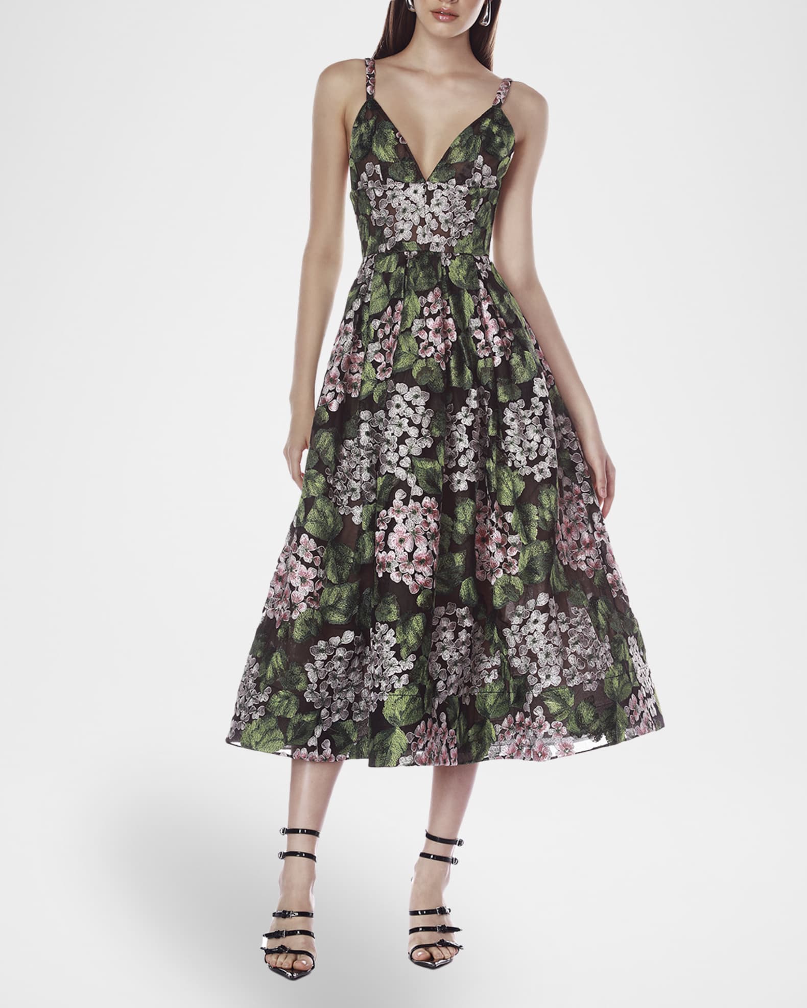 green emerald velvet dress Ethnic Floral Printed & Embroidered A-Line Pleated Midi Dress main image 0