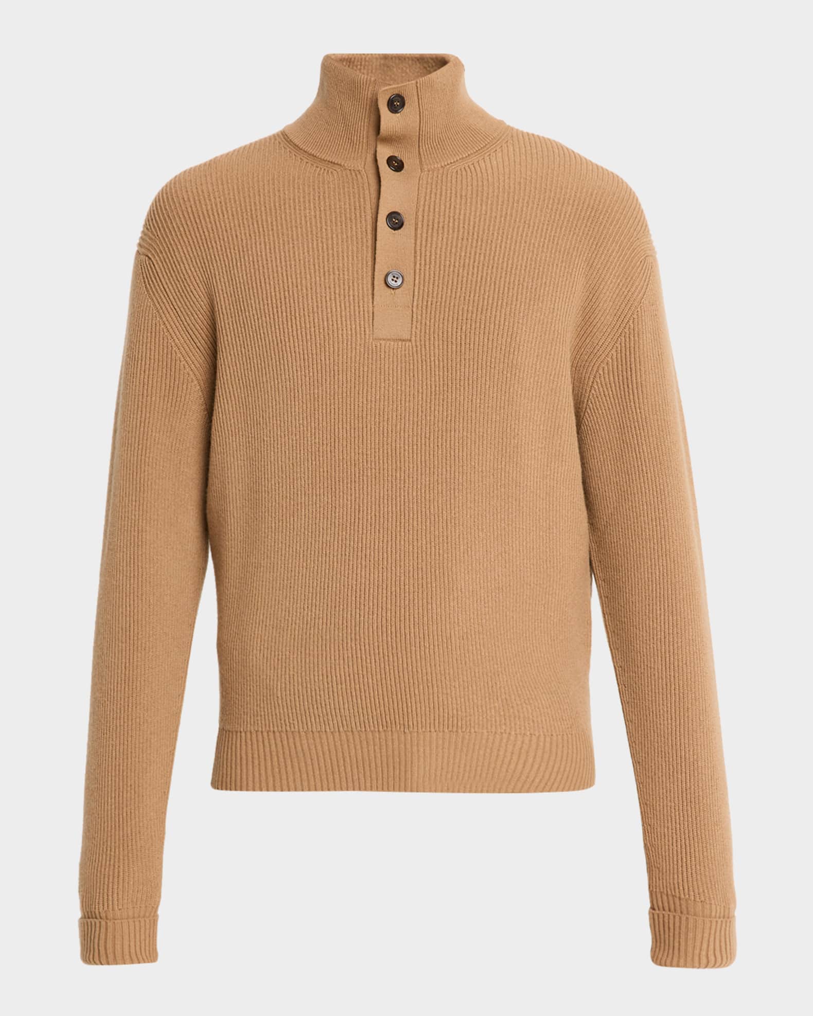 dunhill Men's Cashmere 1/4 Button Ribbed Sweater | Neiman Marcus