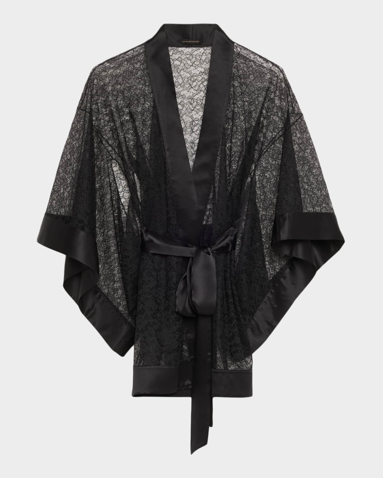Kiki De Montparnasse Petite Fleur Sheer Lace Kimono Robe | Neiman