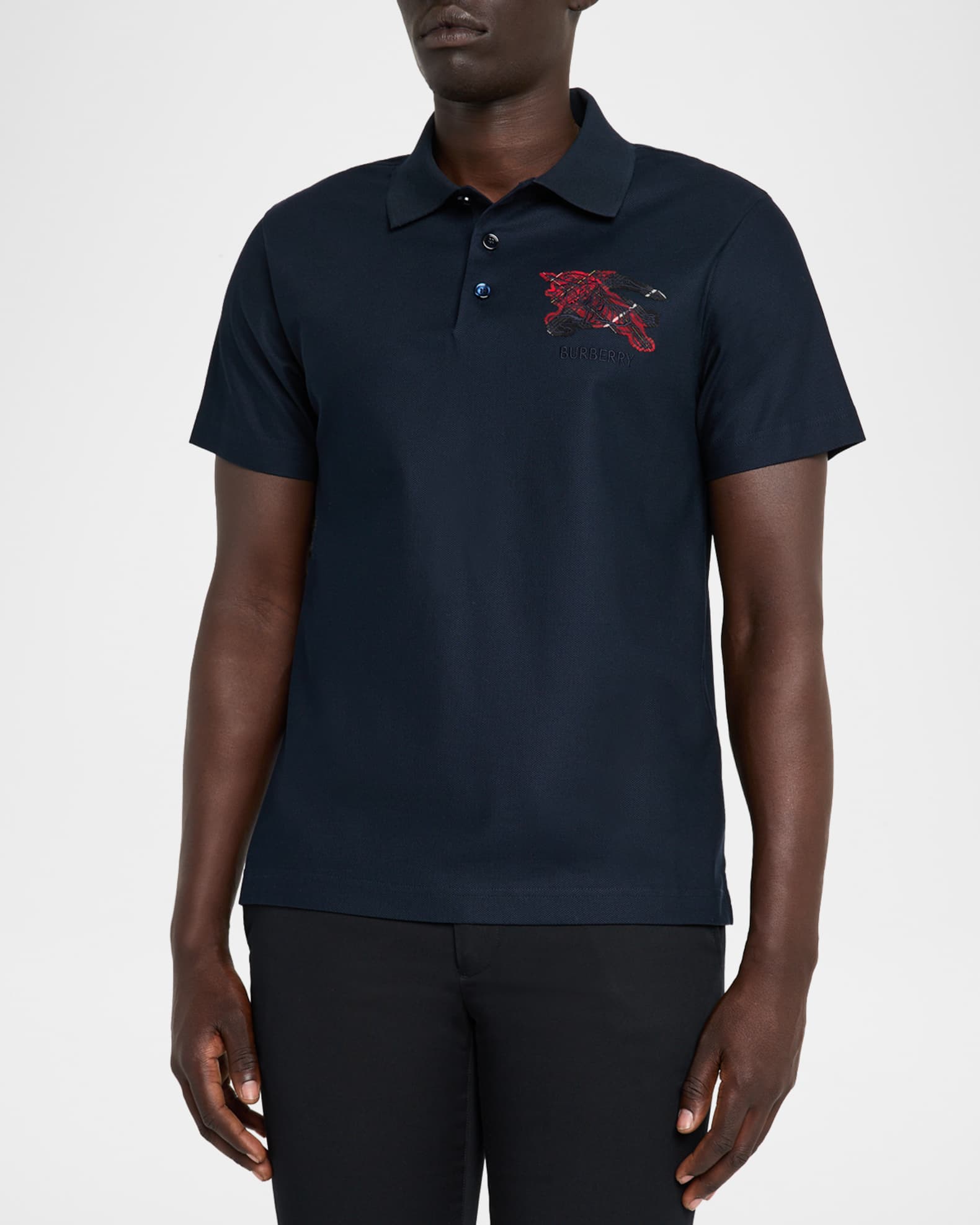 Burberry Men's Embroidered EKD Check Slim Cotton Polo Shirt