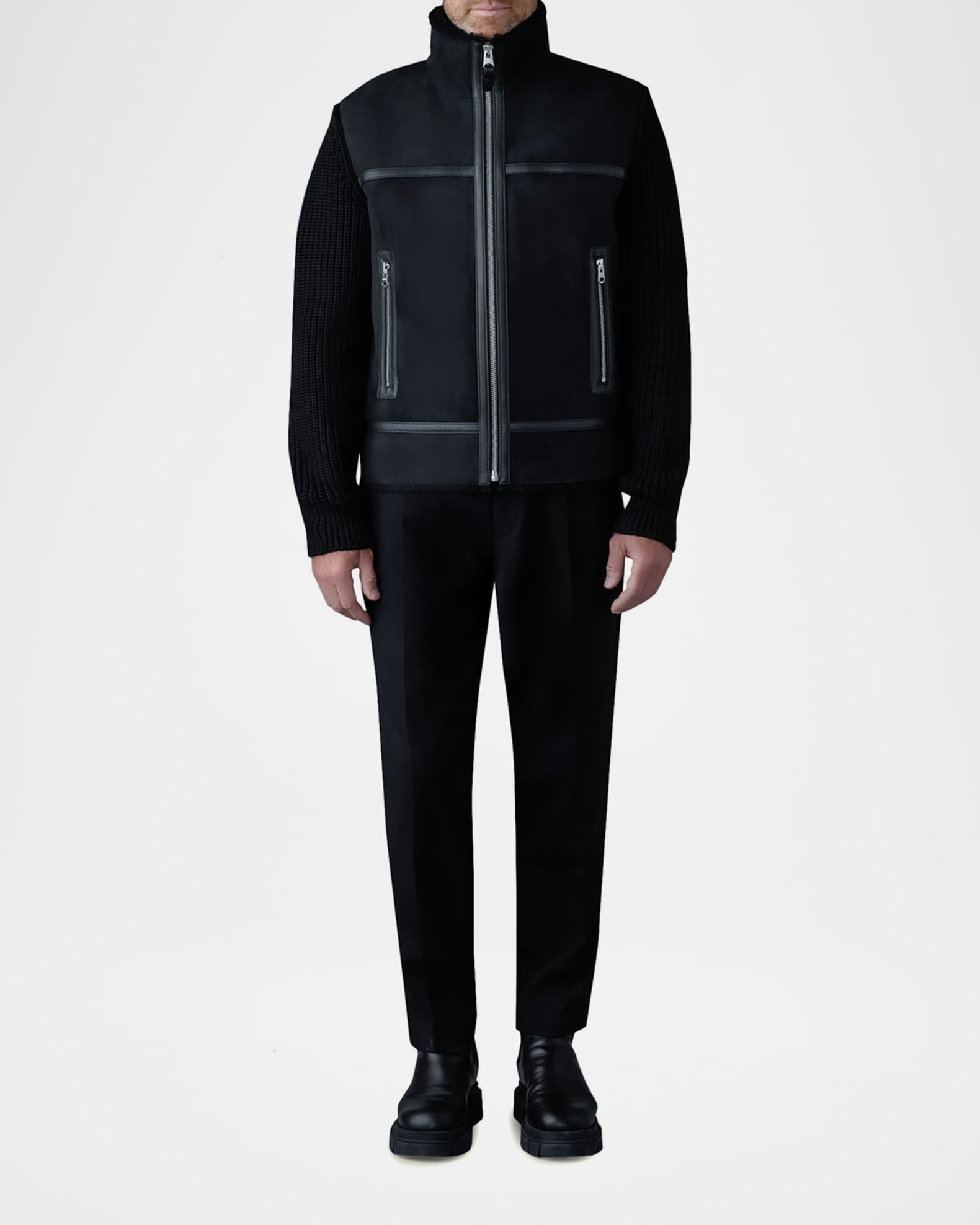 Mackage Men's Jonathan Mixed-Media Shearling Jacket | Neiman Marcus