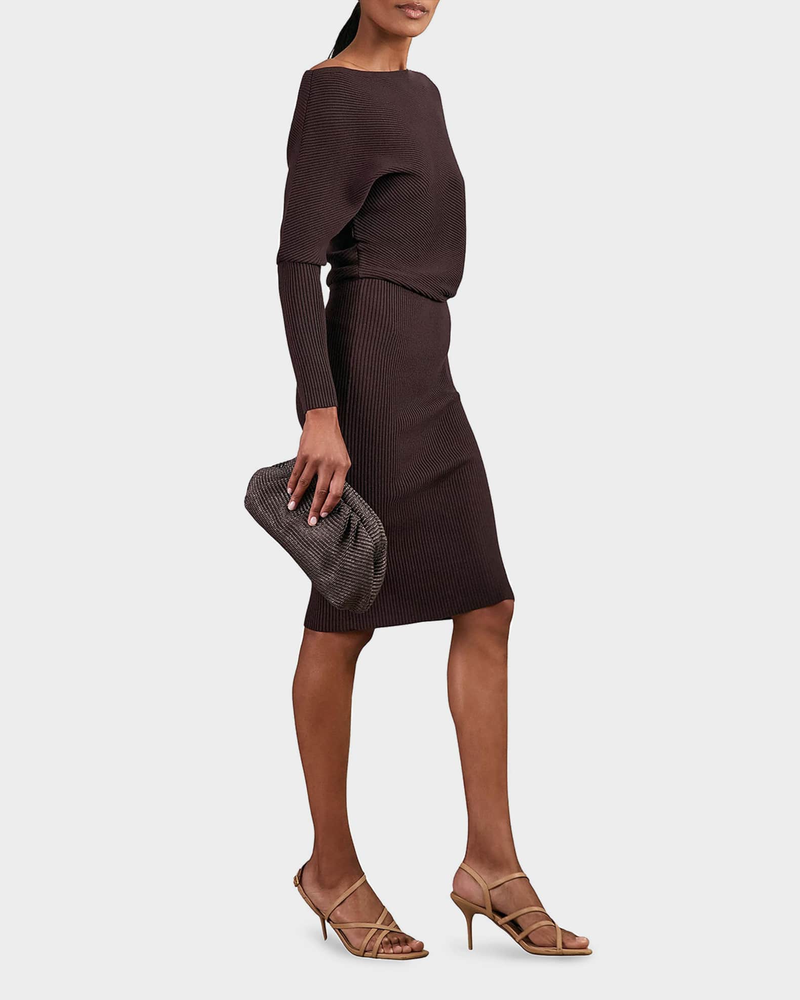 Reiss - Plum Purple Off-the-shoulder Ribbed Midi Dress, S