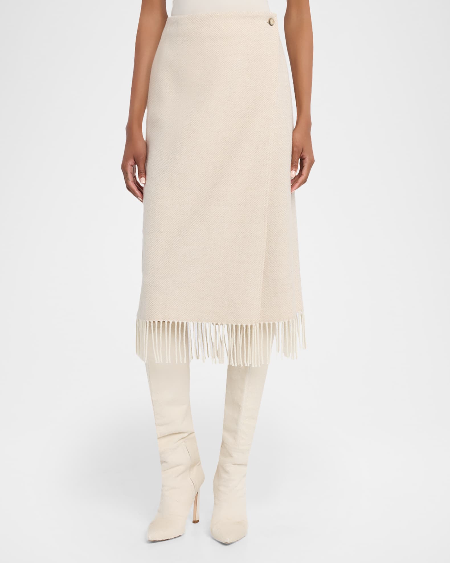 Polo Ralph Lauren Herringbone Wool Fringe Pencil Skirt | Neiman Marcus