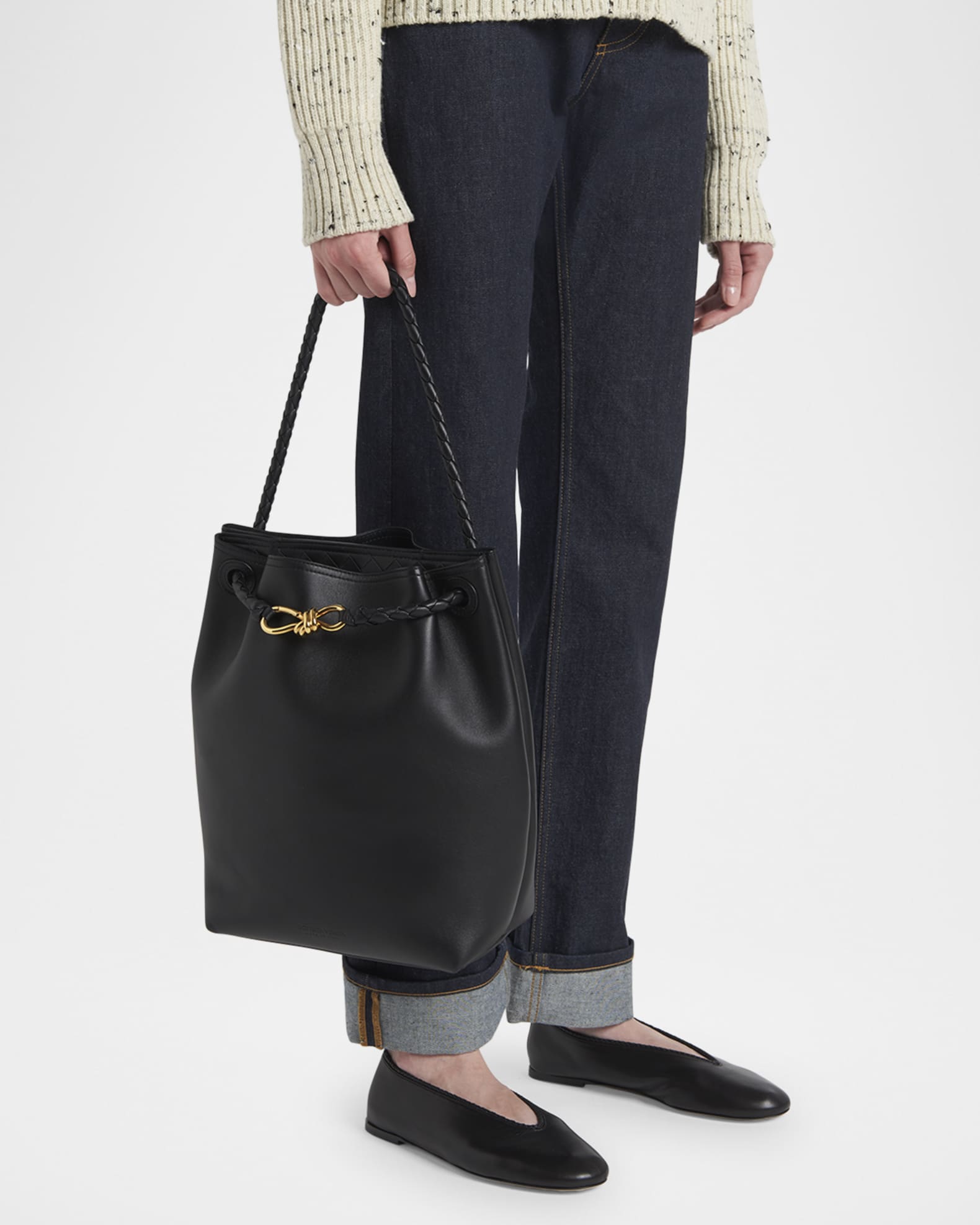 Bottega Veneta Borsa Leather Shoulder Bag | Neiman Marcus