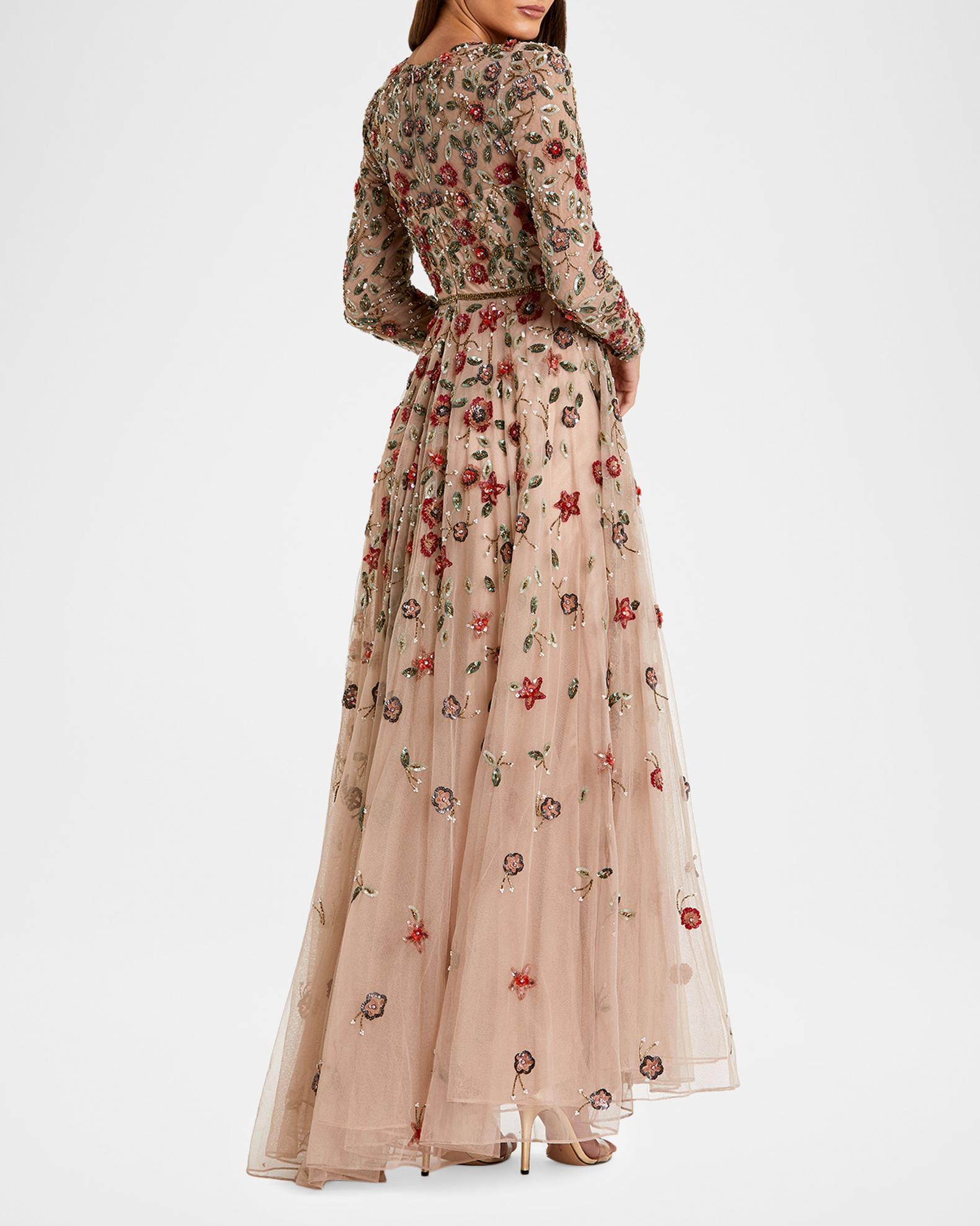 Mac Duggal Sequin Floral Applique A-Line Gown | Neiman Marcus