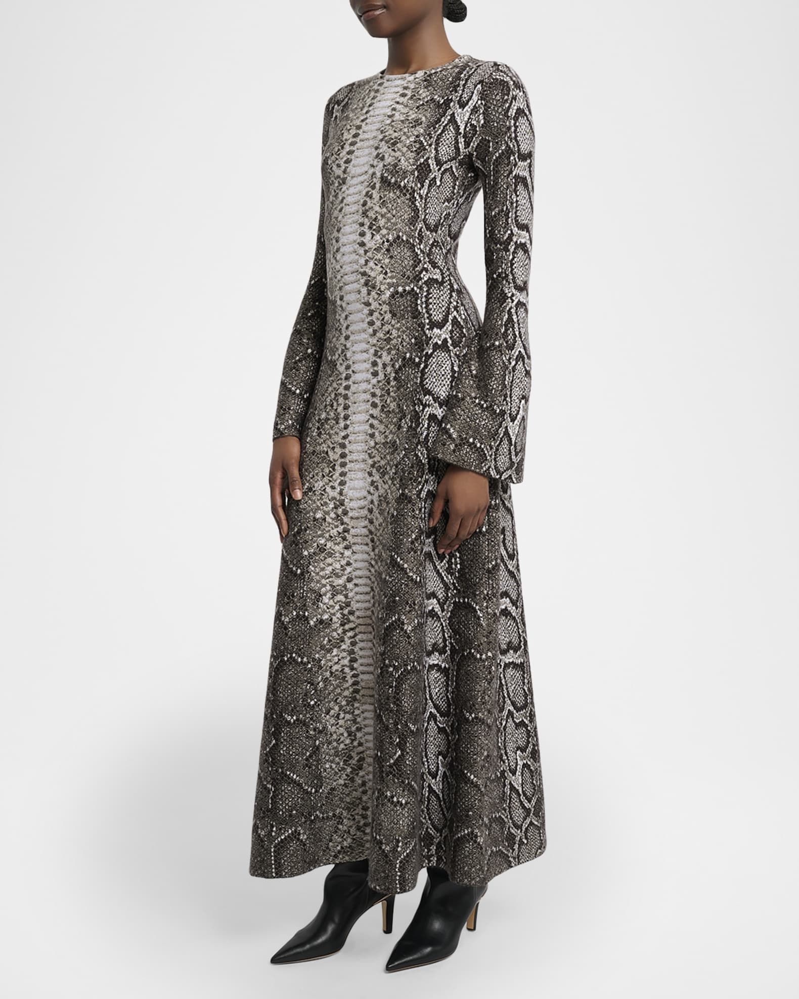 Gabriela Hearst Aalia Greyscale Cashmere-Silk Maxi Dress | Neiman