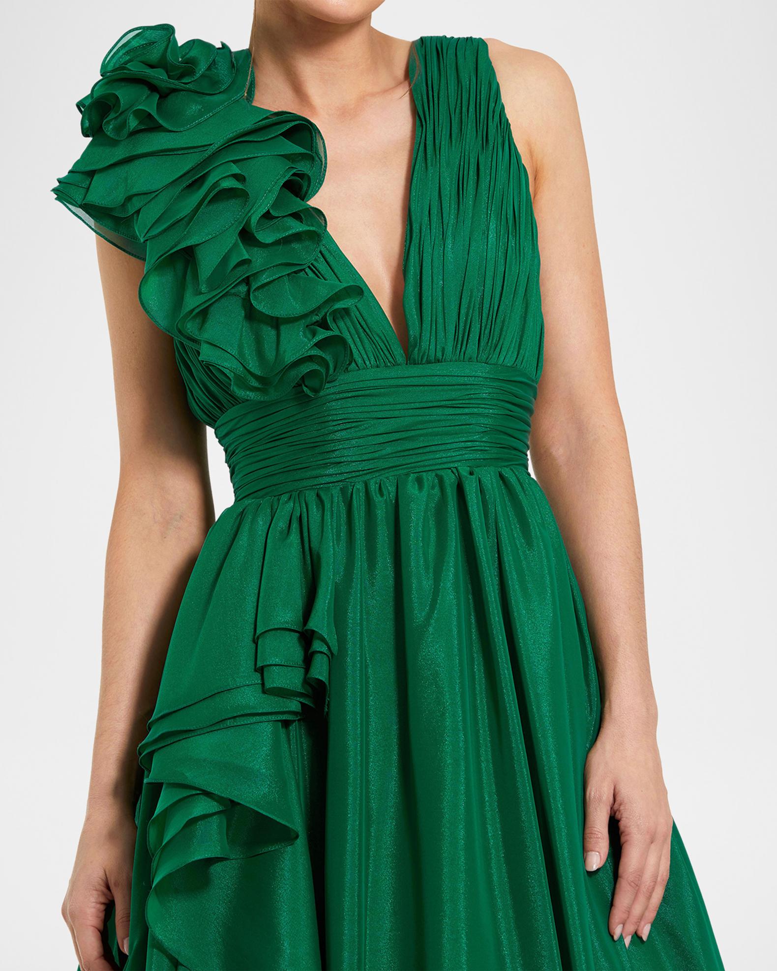 Mac Duggal Sleeveless Deep V-Neck Ruffle Gown | Neiman Marcus