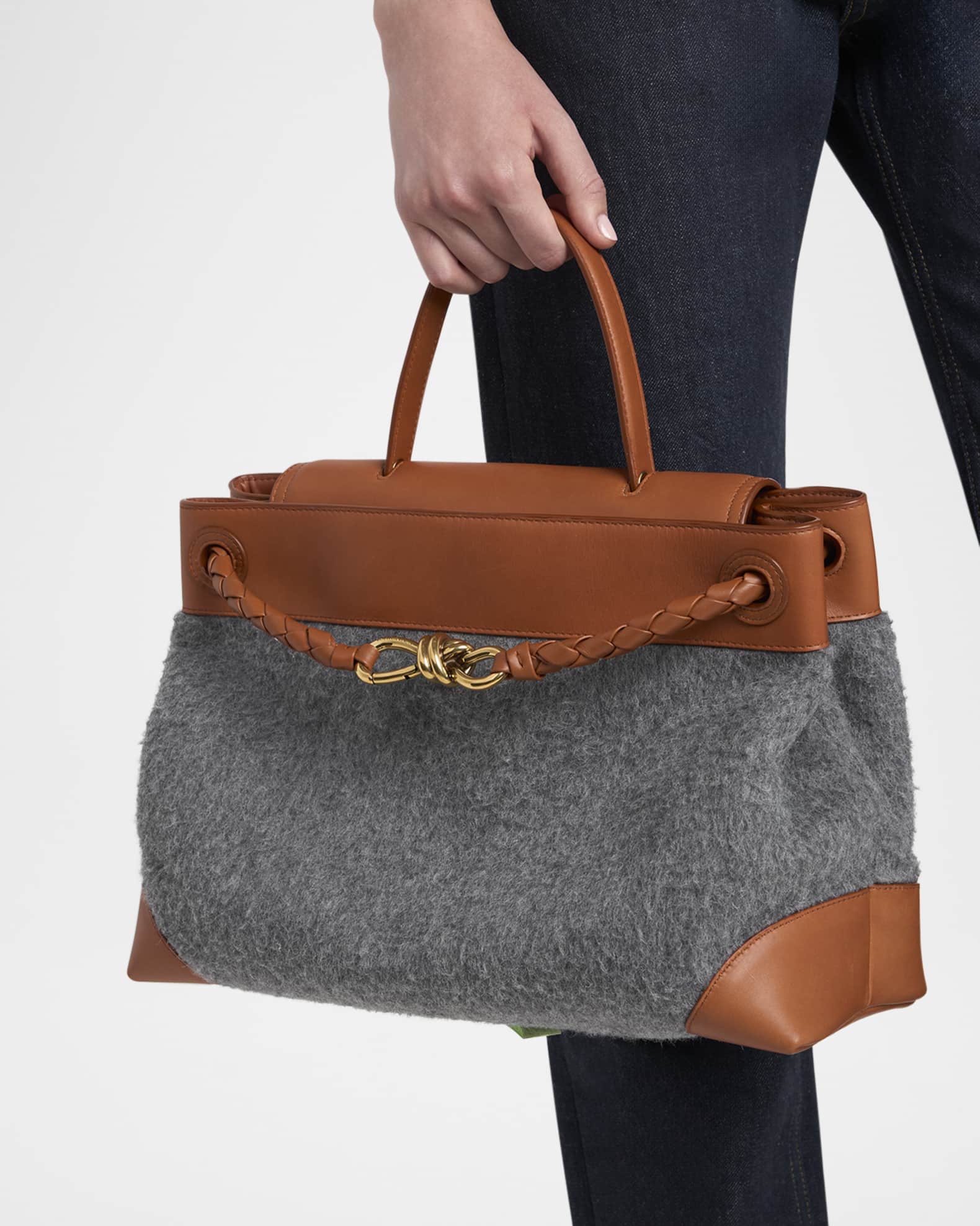Bottega Veneta Ciao Ciao Medium Felt & Leather Top-Handle Bag