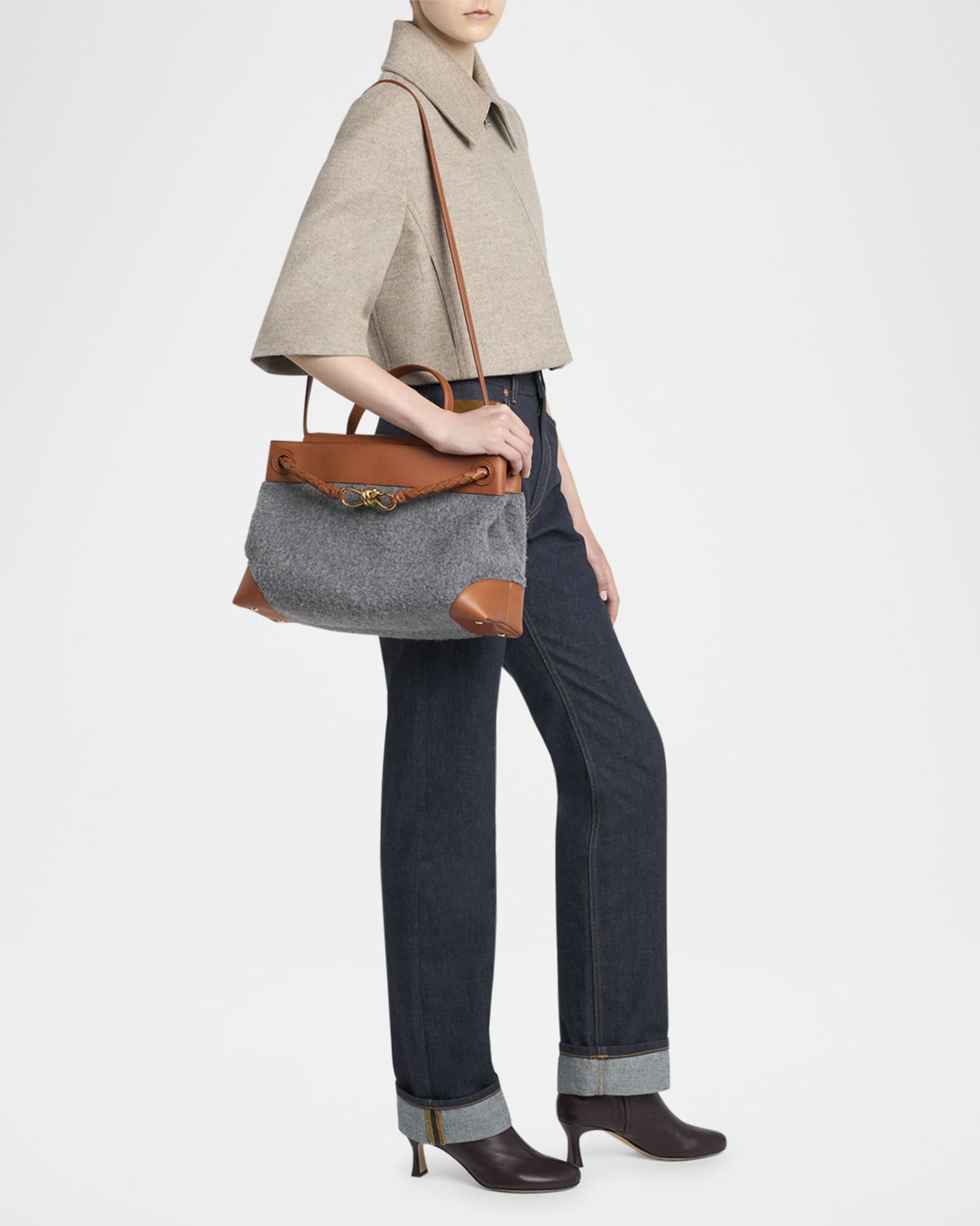 Bottega Veneta Ciao Ciao Medium Felt & Leather Top-Handle Bag