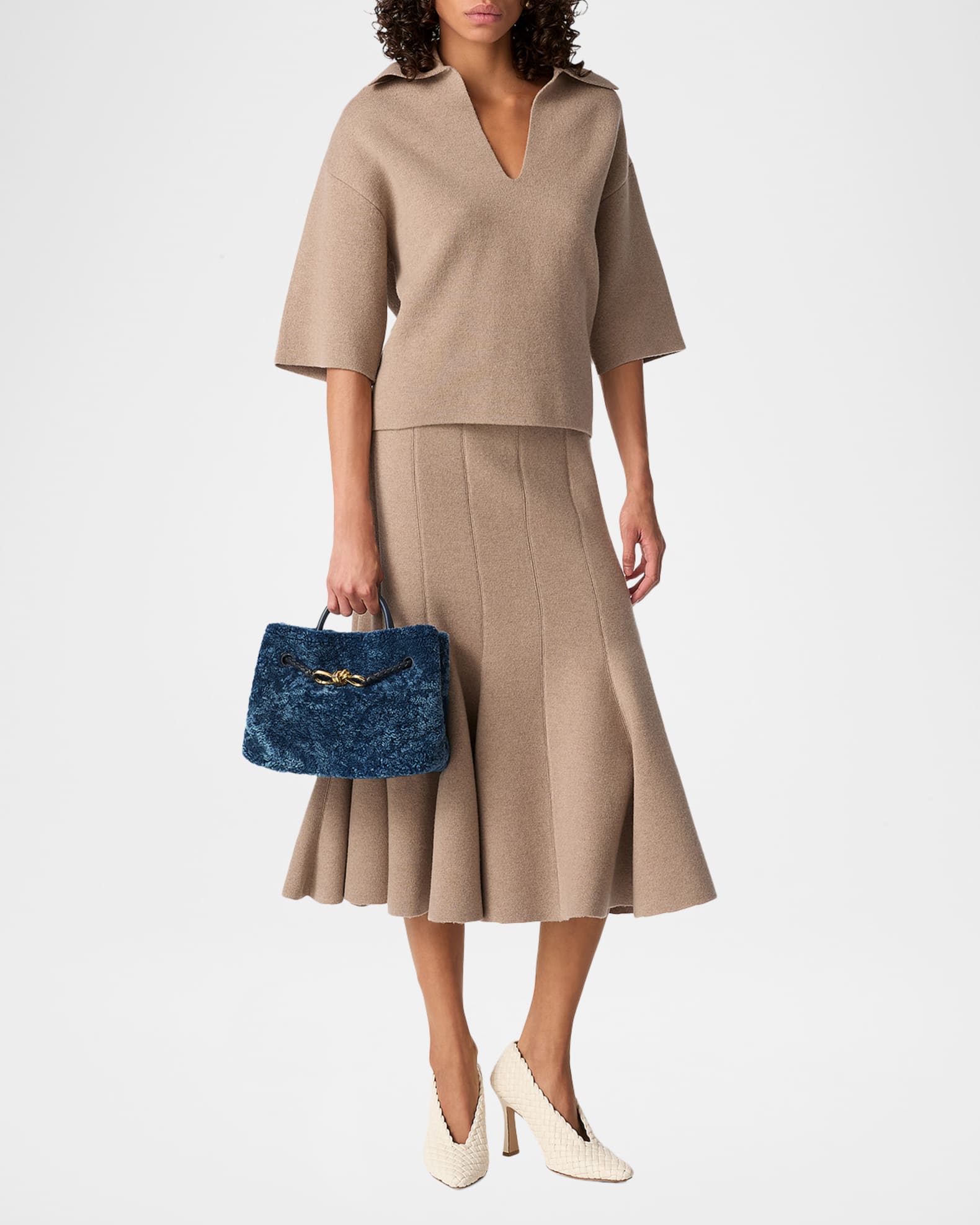 Bottega Veneta Andiamo Small Shearling Top-Handle Bag | Neiman Marcus