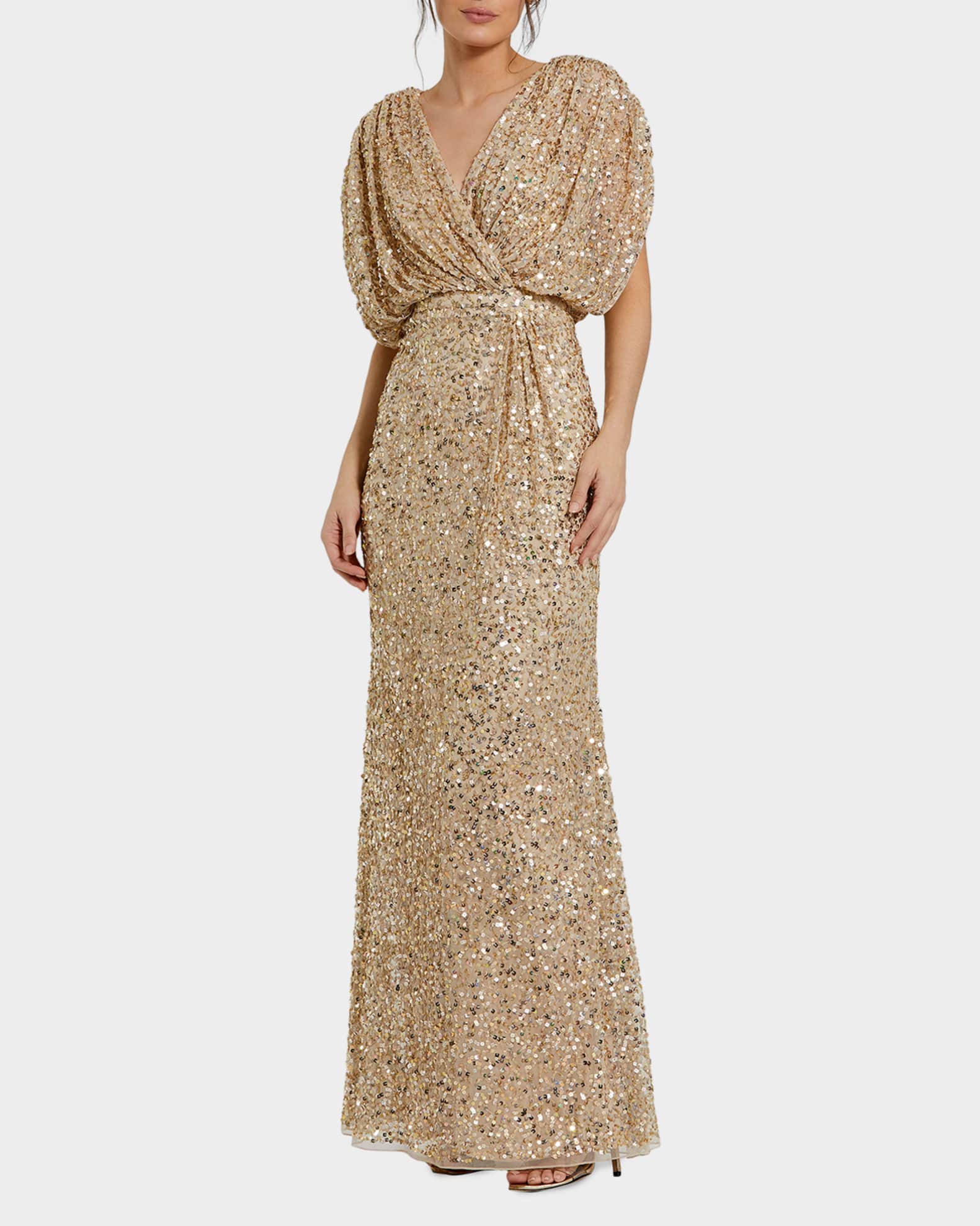 mac duggal sequin top a line dress Silver Beaded Embellished One Shoulder A Line Gown main image 1
