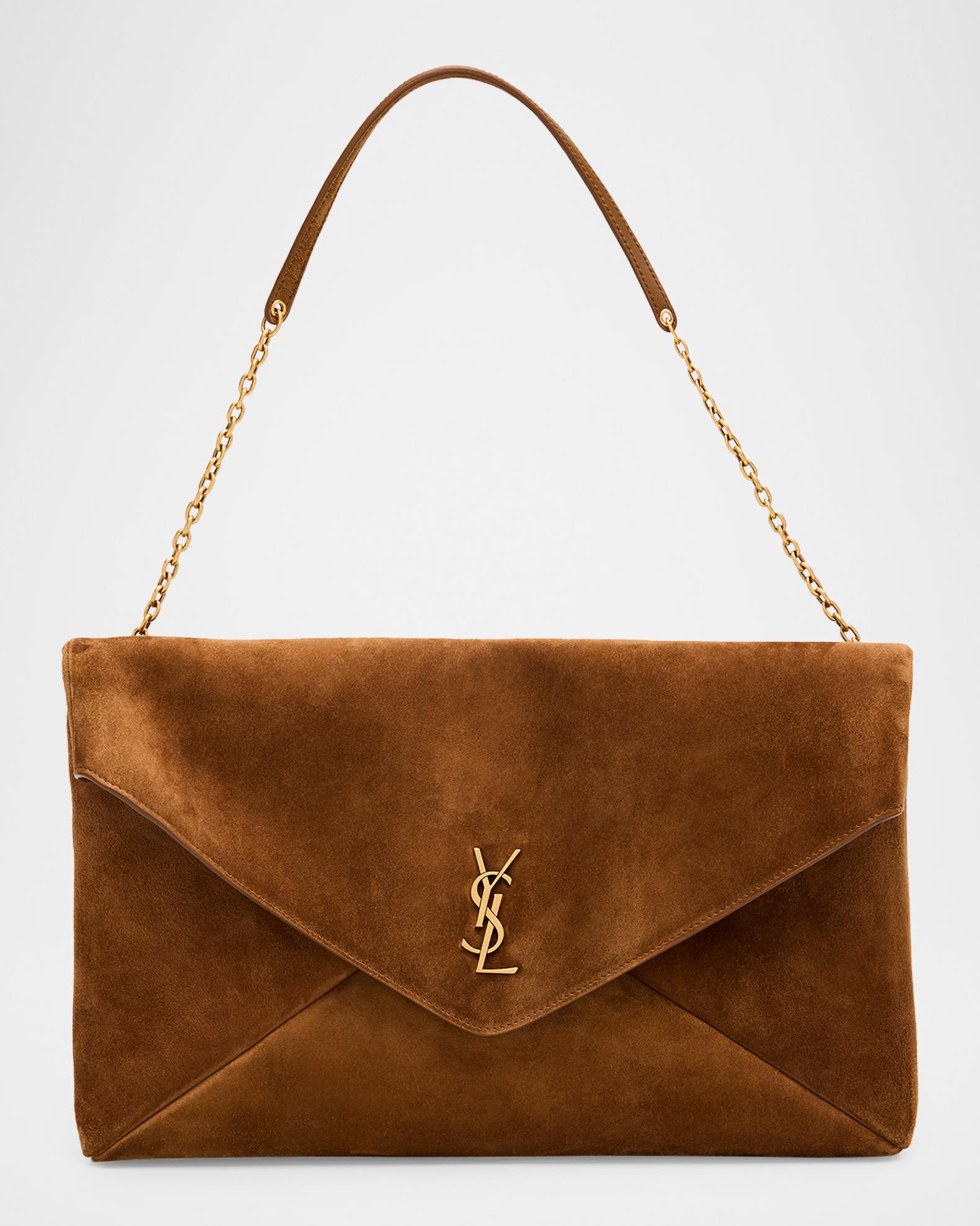 Saint Laurent Cassandre YSL Envelope Flap Shoulder Bag in Suede 