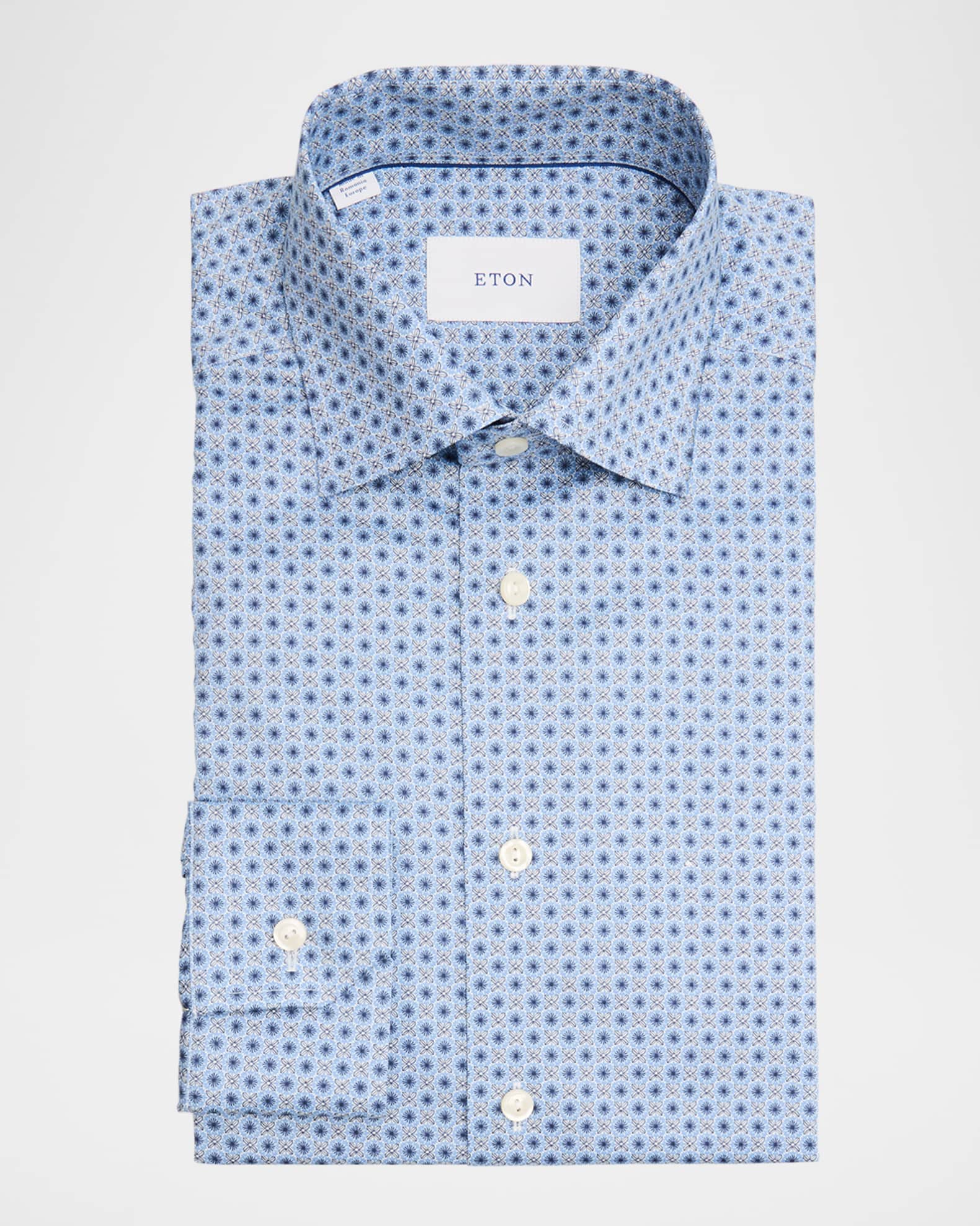 Eton Men's Geometric Cotton Contemporary-Fit Dress Shirt - Blue - Size 17.5
