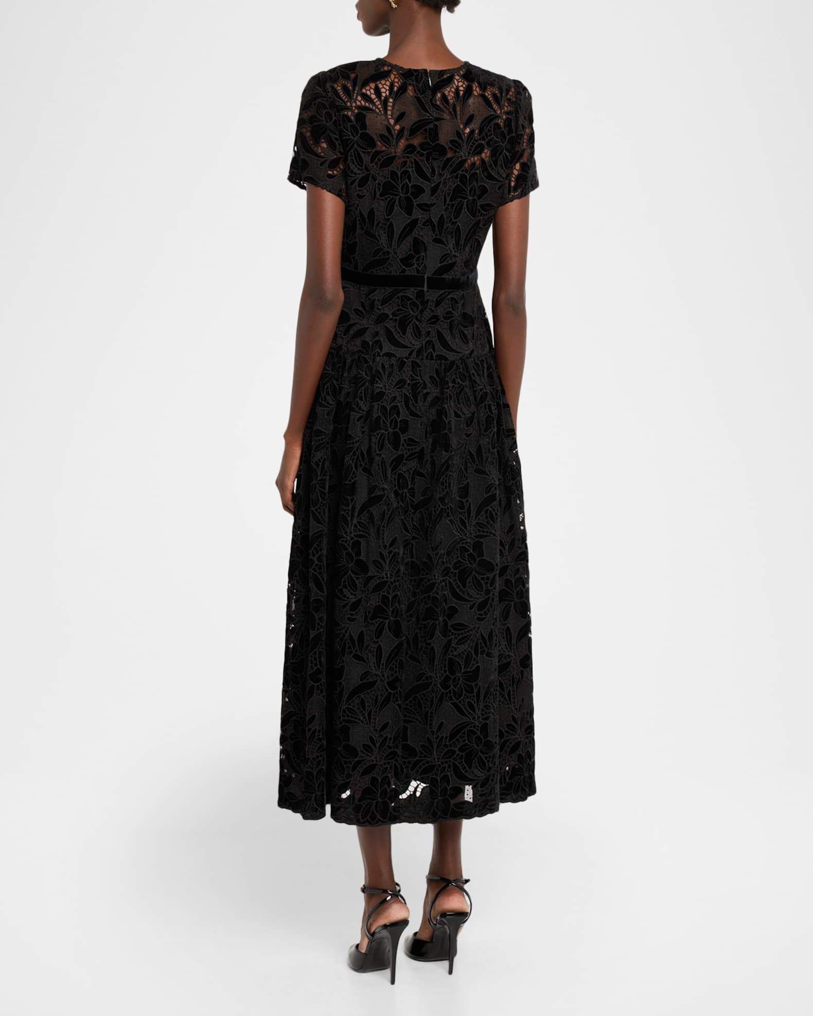Shoshanna Women's Farah Velvet Lace Tea-Length Dress - Jet - Size 6