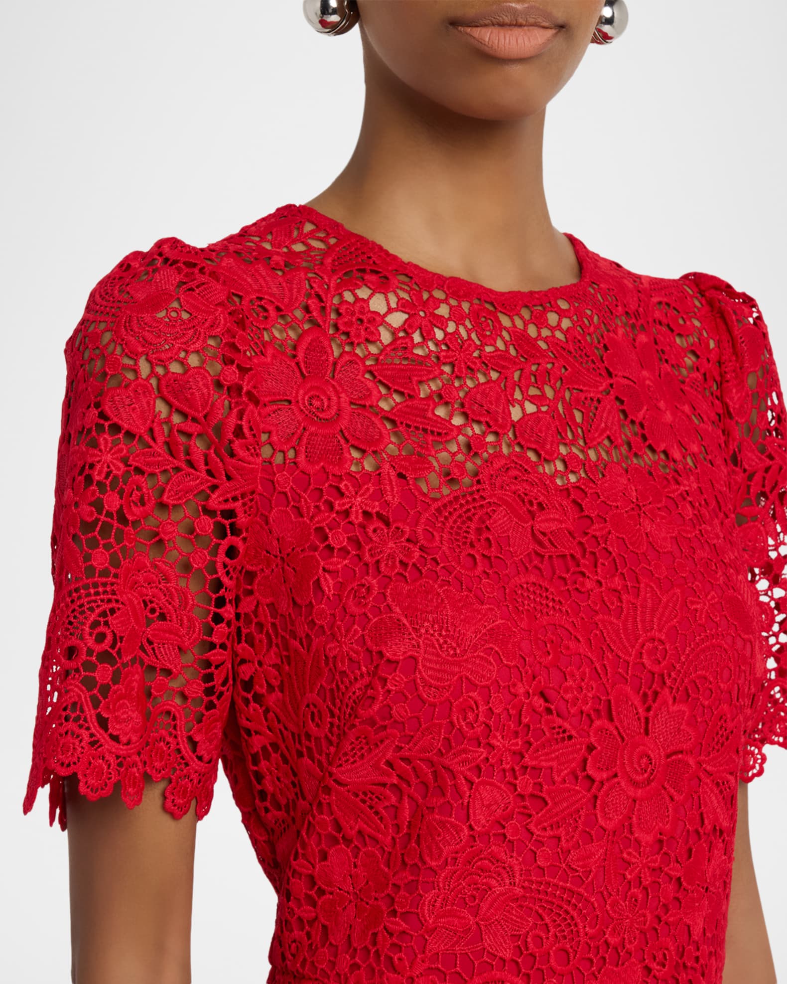 fall colors wedding guest dress Mariana Yellow Lace Bust Midi Dress main image 1