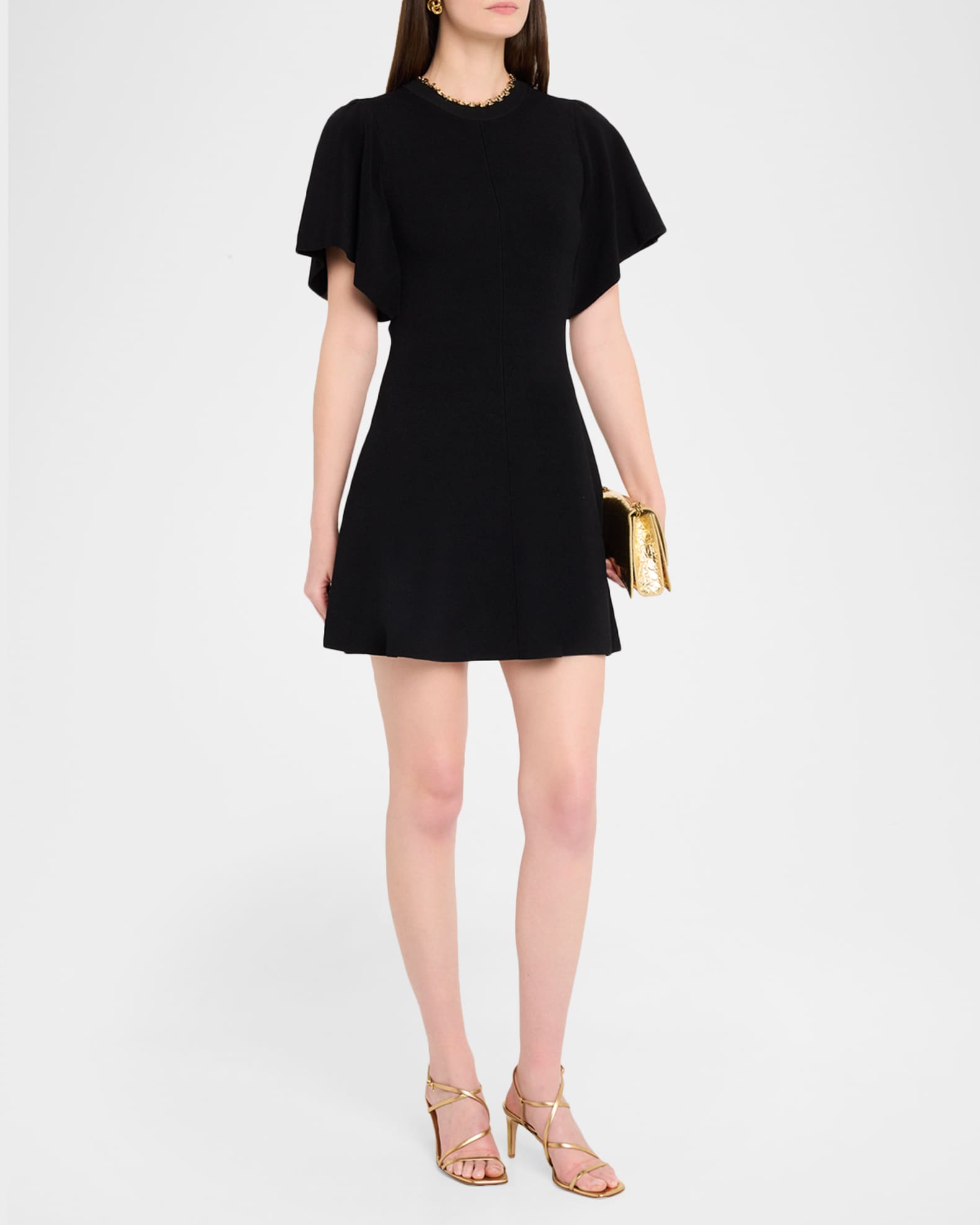 Shoshanna Aura Chain-Trim Rib Knit Mini Dress | Neiman Marcus