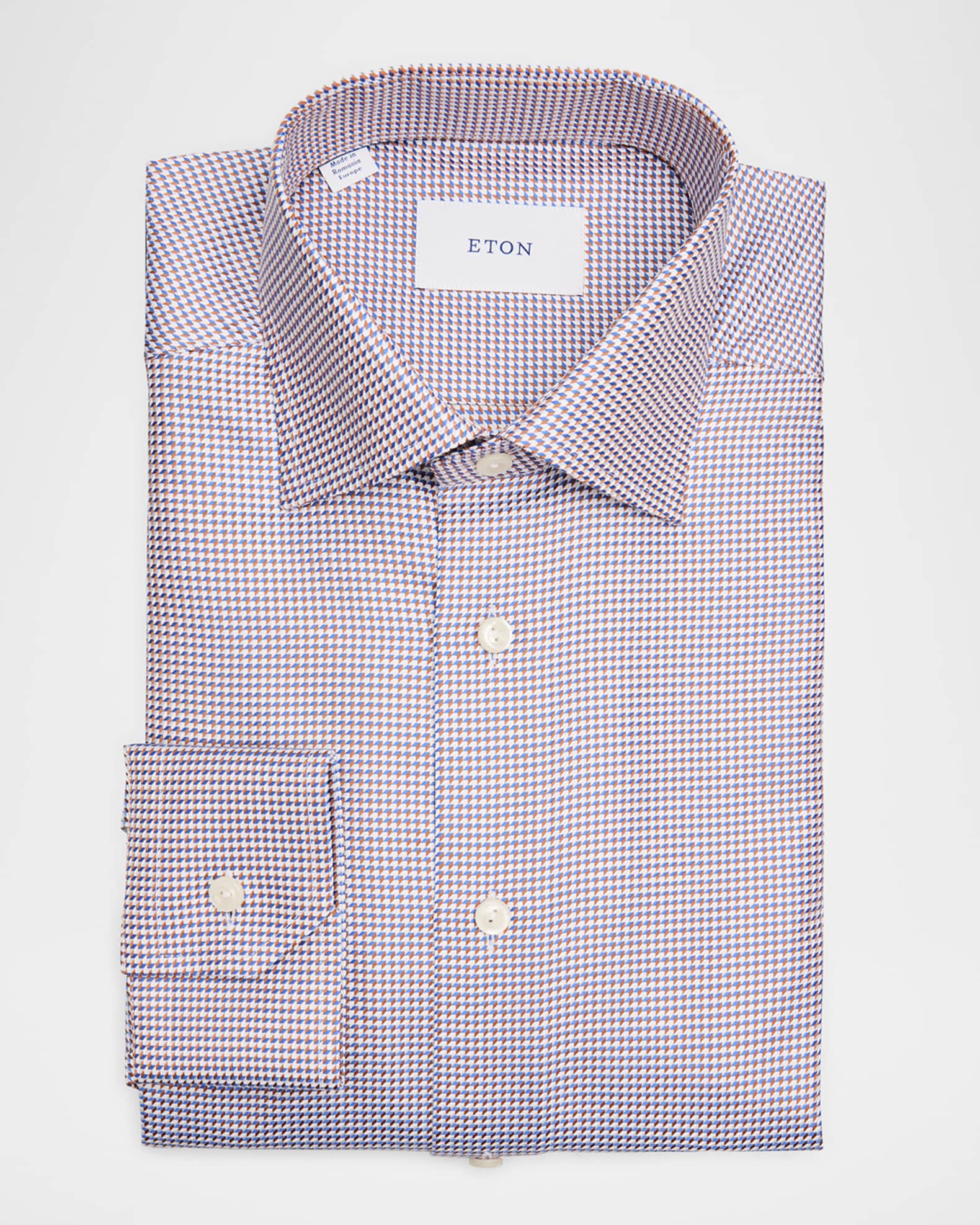 Eton Men's Micro-Chevron Cotton Dress Shirt - Orange - Size 17.5