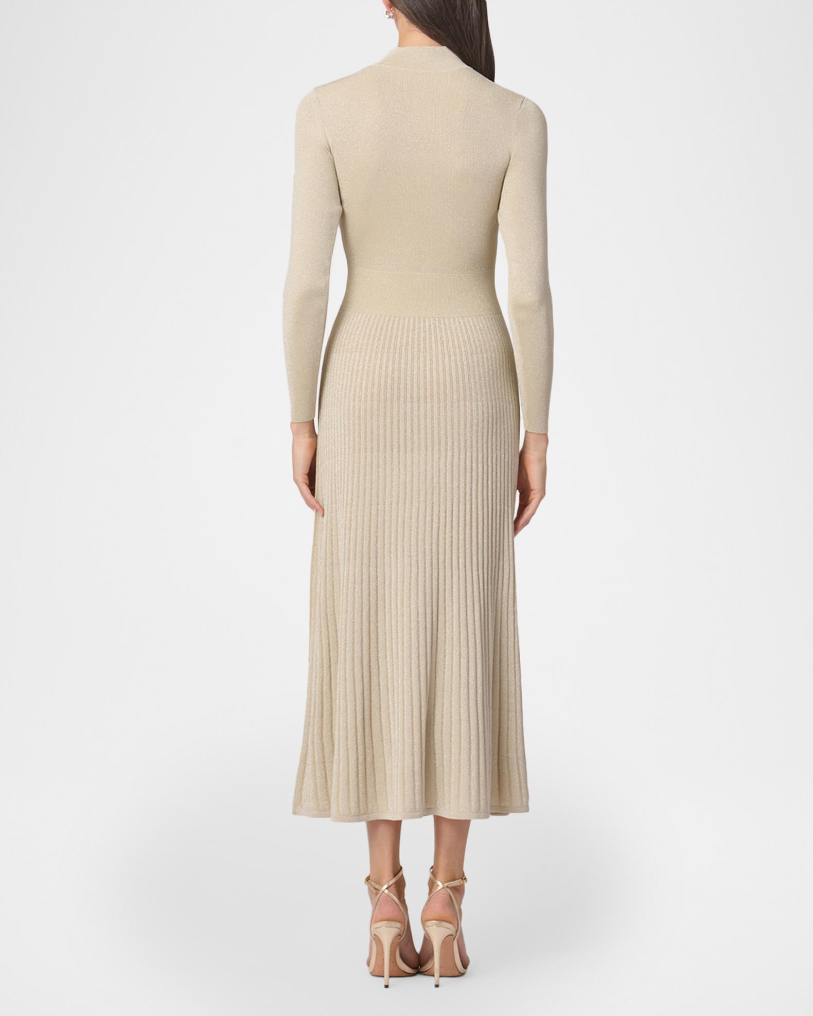 mock neck knit midi dress Ribbed Knit Mock Neck Midi Dress White / S